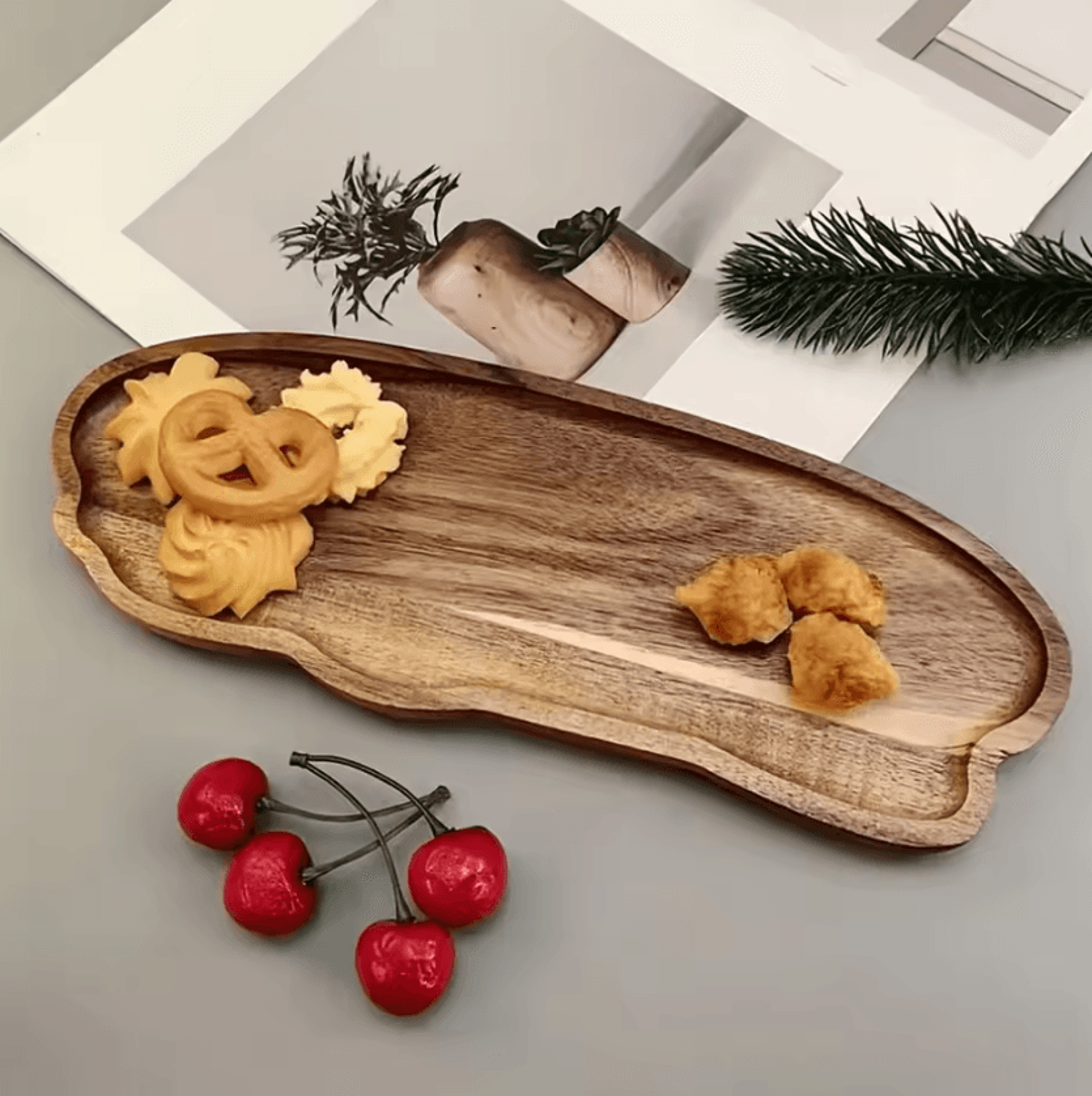 japanese cloud-shaped wooden serving tray for bread, desserts & coffee