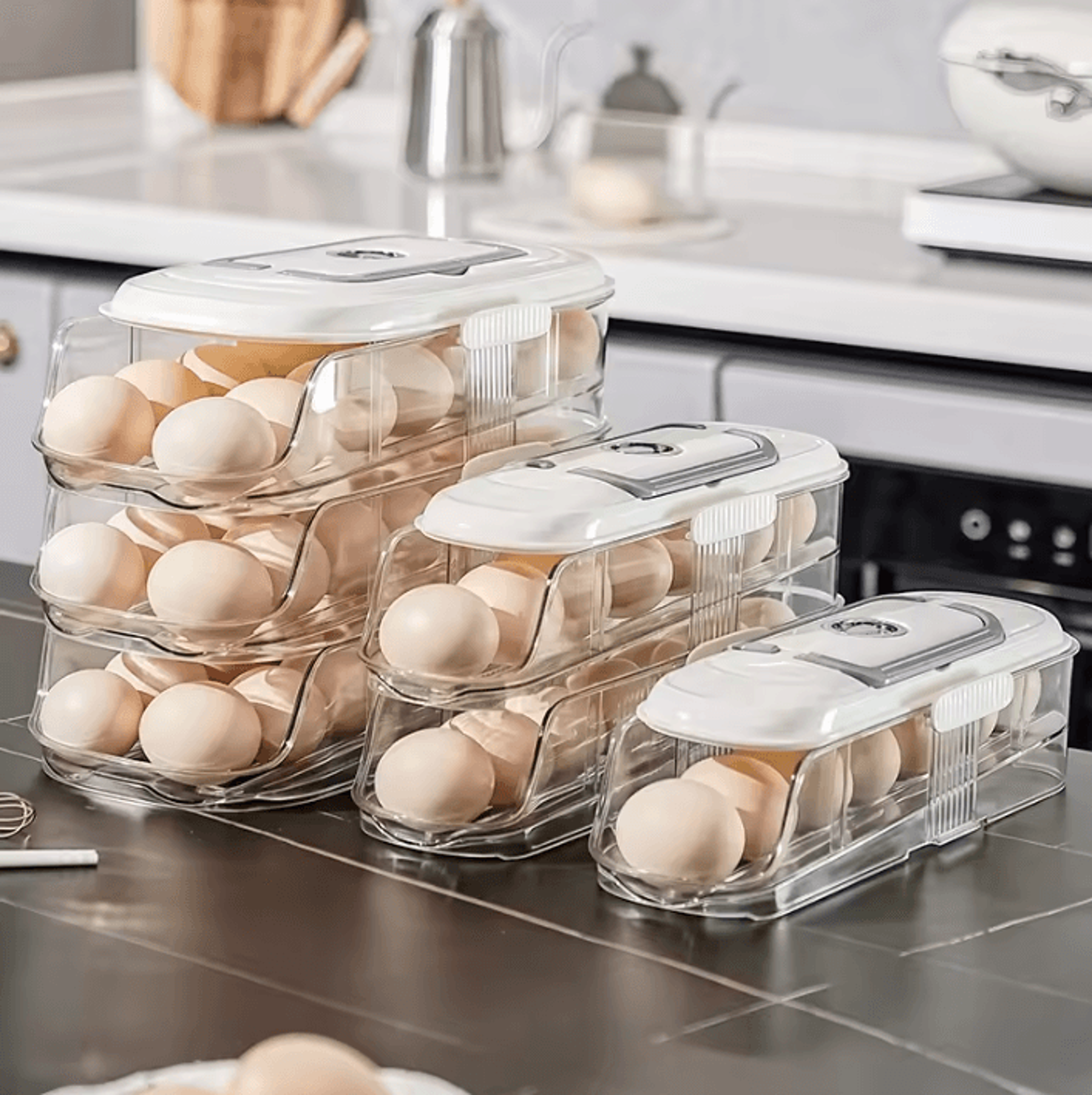 automatic rolling egg storage box for refrigerator organization
