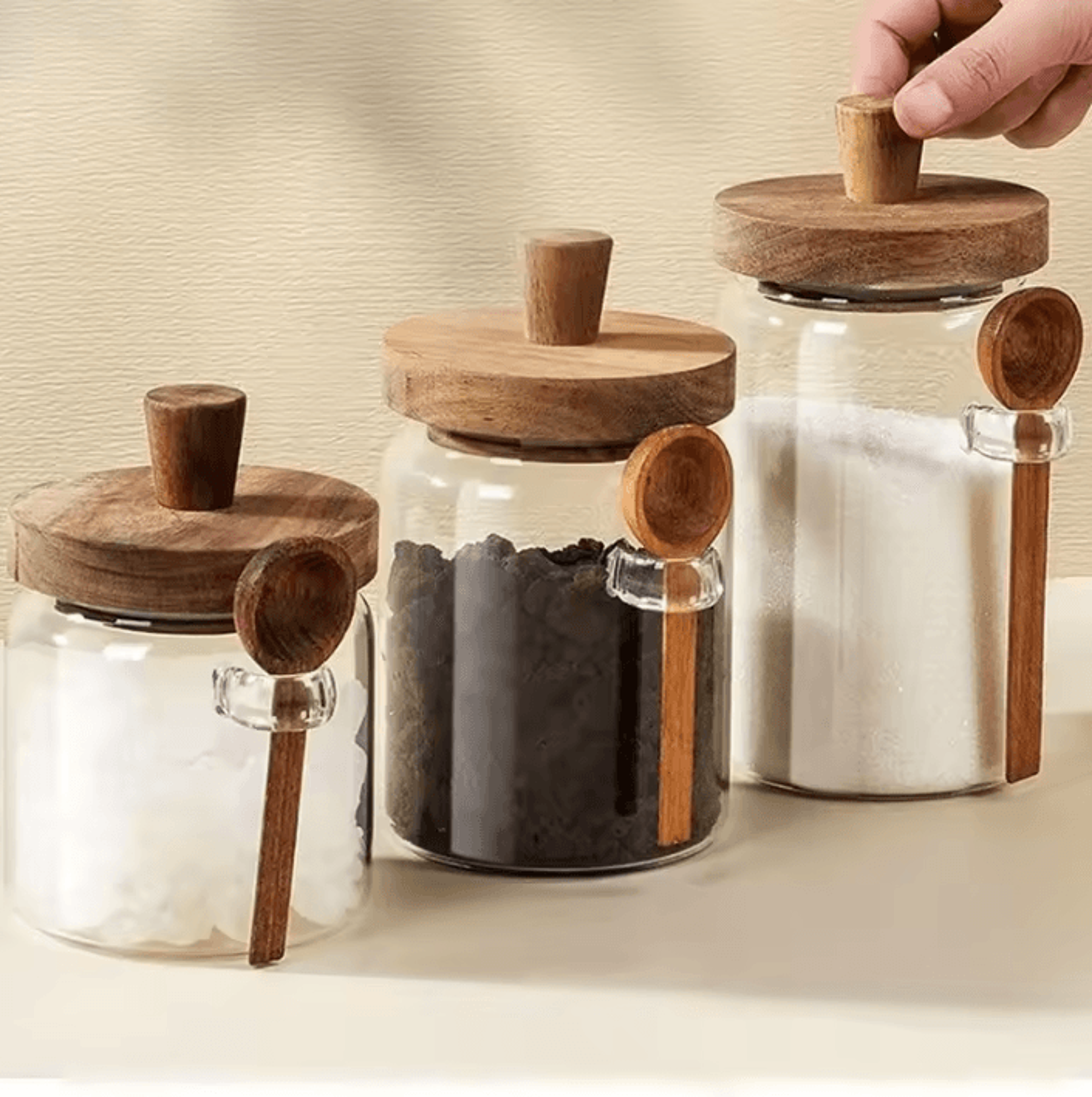glass airtight storage jar with spoon for coffee beans, grains & spices