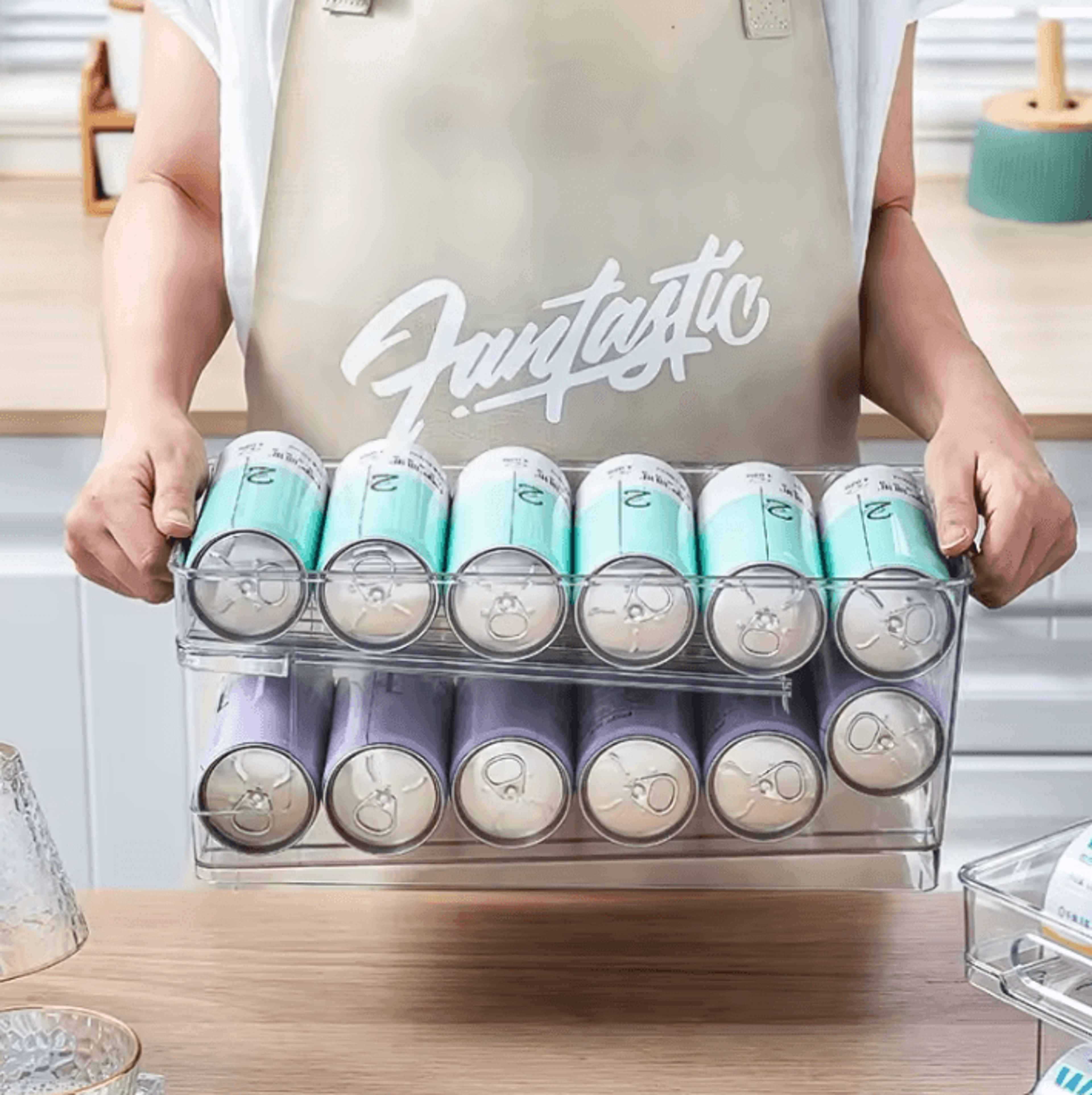 double-layer refrigerator can organizer & beverage storage rack