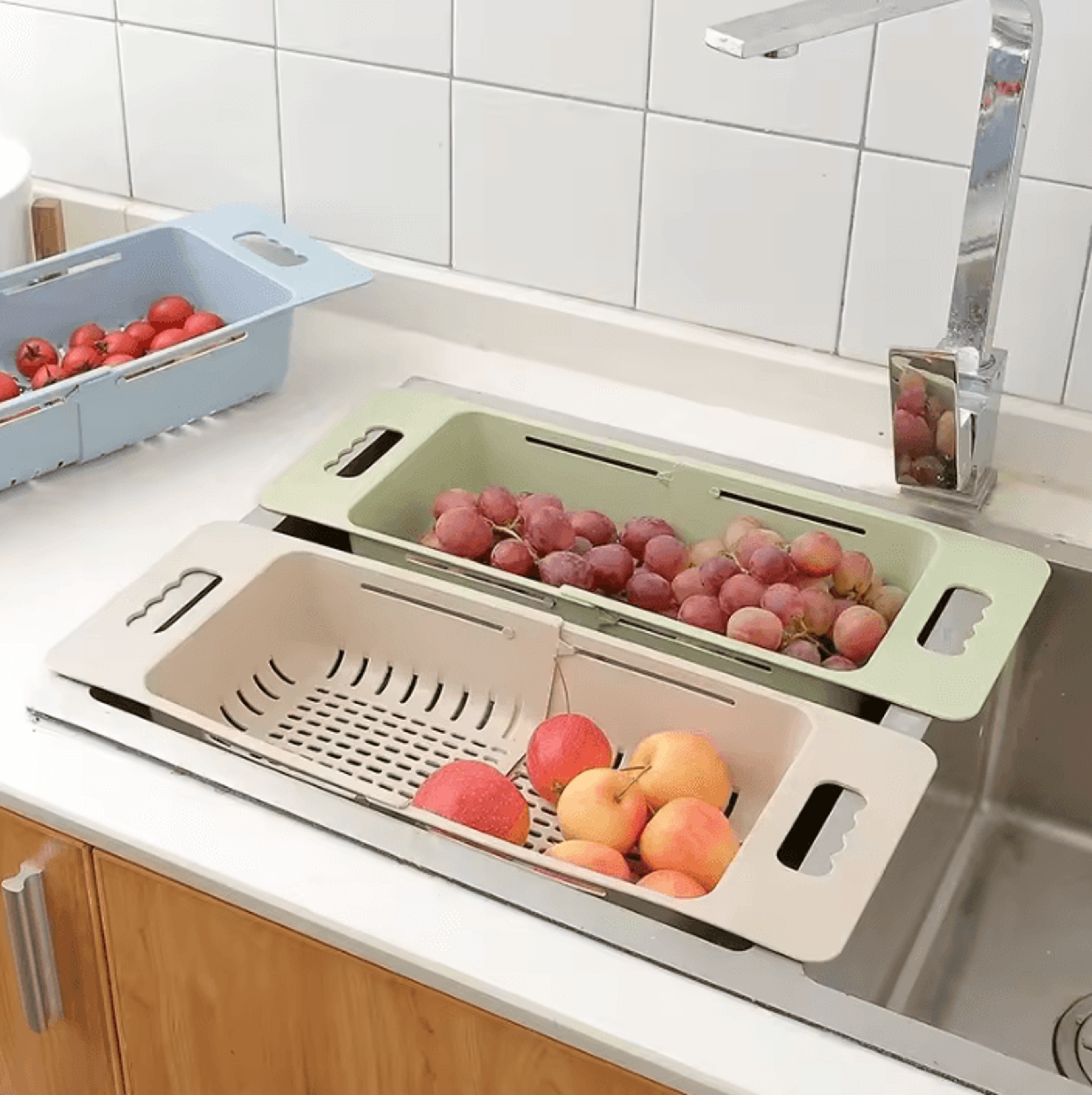 adjustable sink drain basket for fruit washing & dish drying