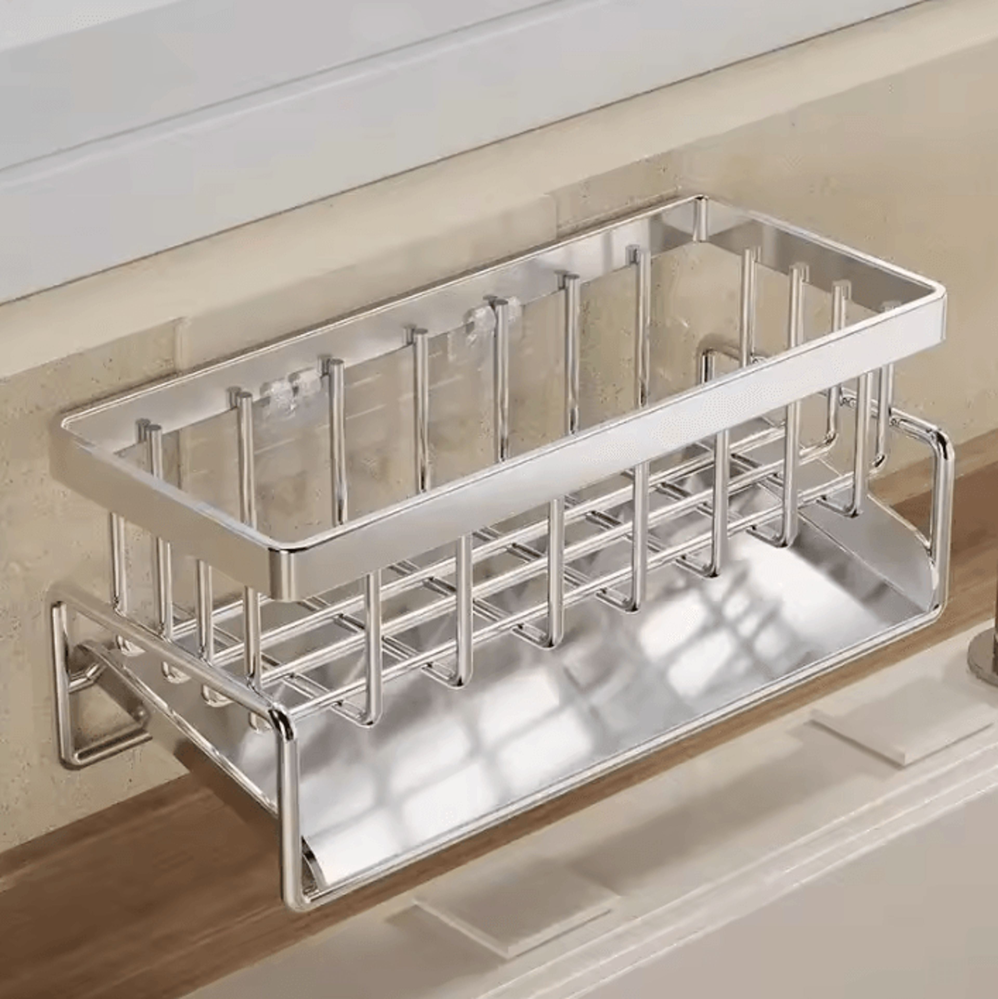 stainless steel multi-functional sink organizer with sponge holder, soap drainer & towel rack