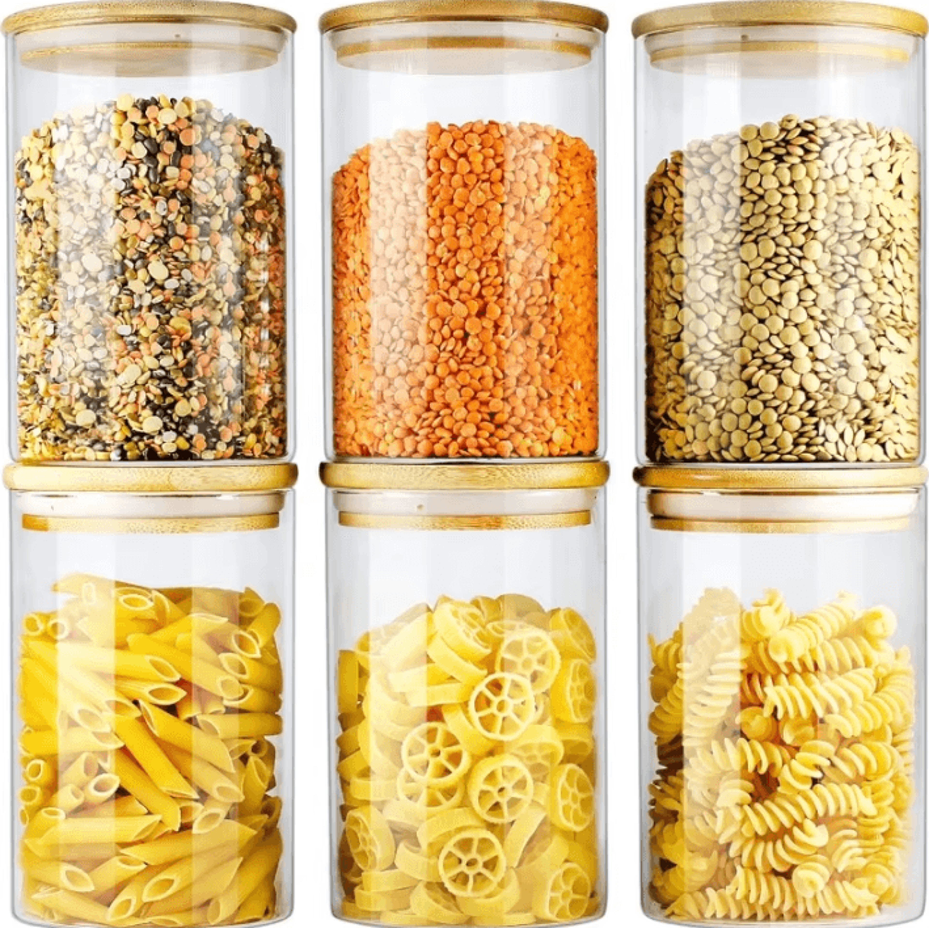 glass storage jar set with bamboo lids for coffee, spices & pantry organization