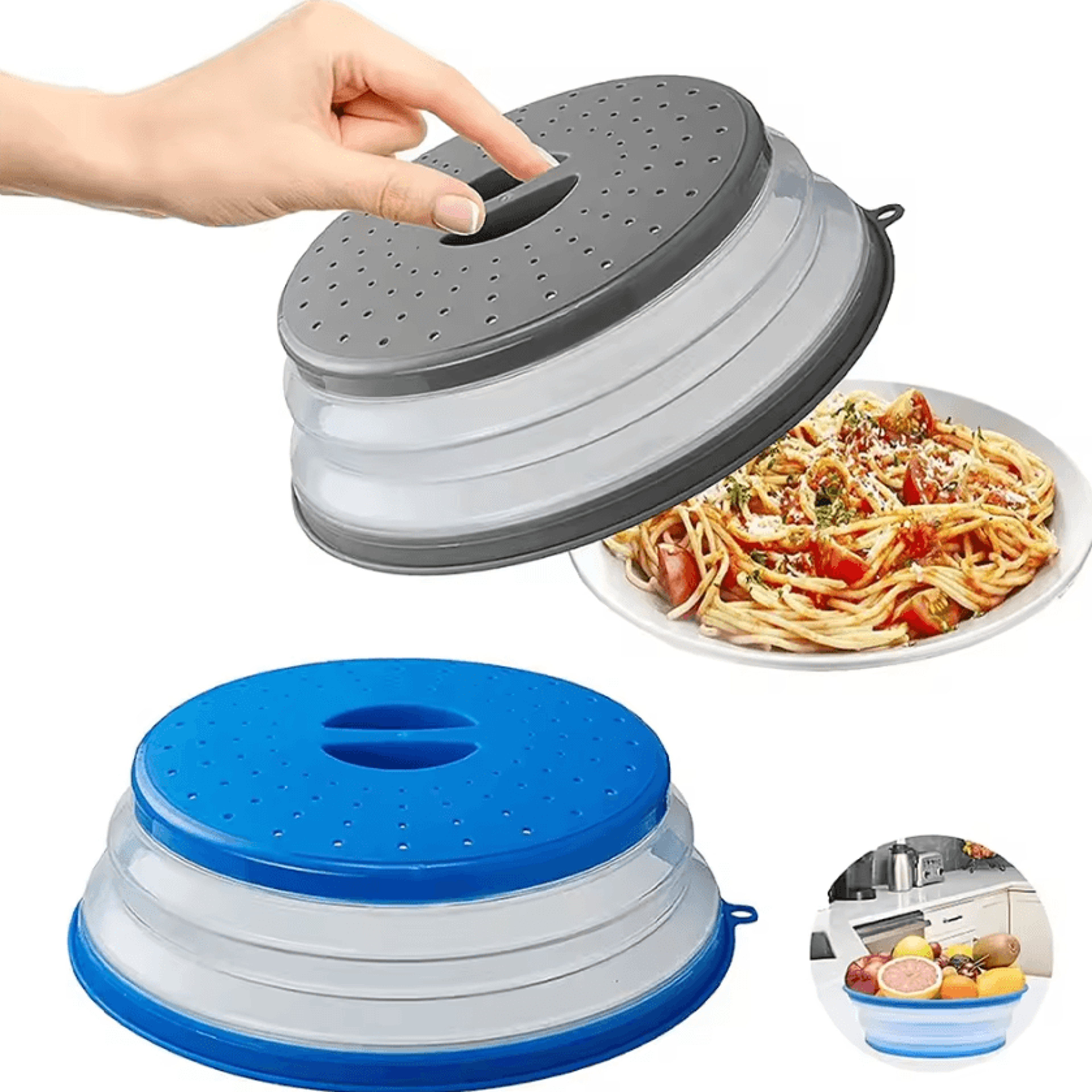 collapsible microwave splatter cover & silicone food heating lid
