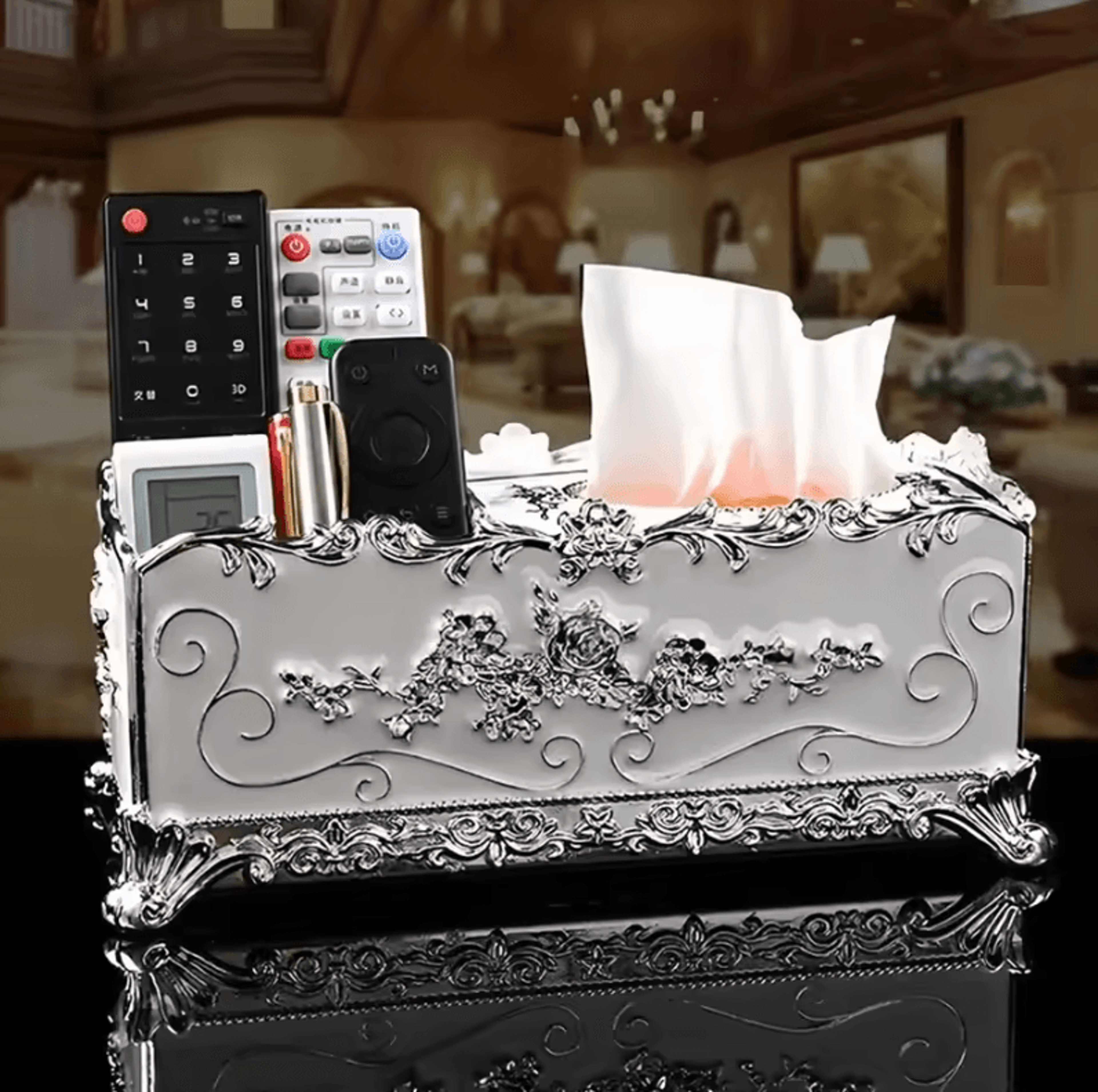 european style tissue box & remote control organizer for living room decor