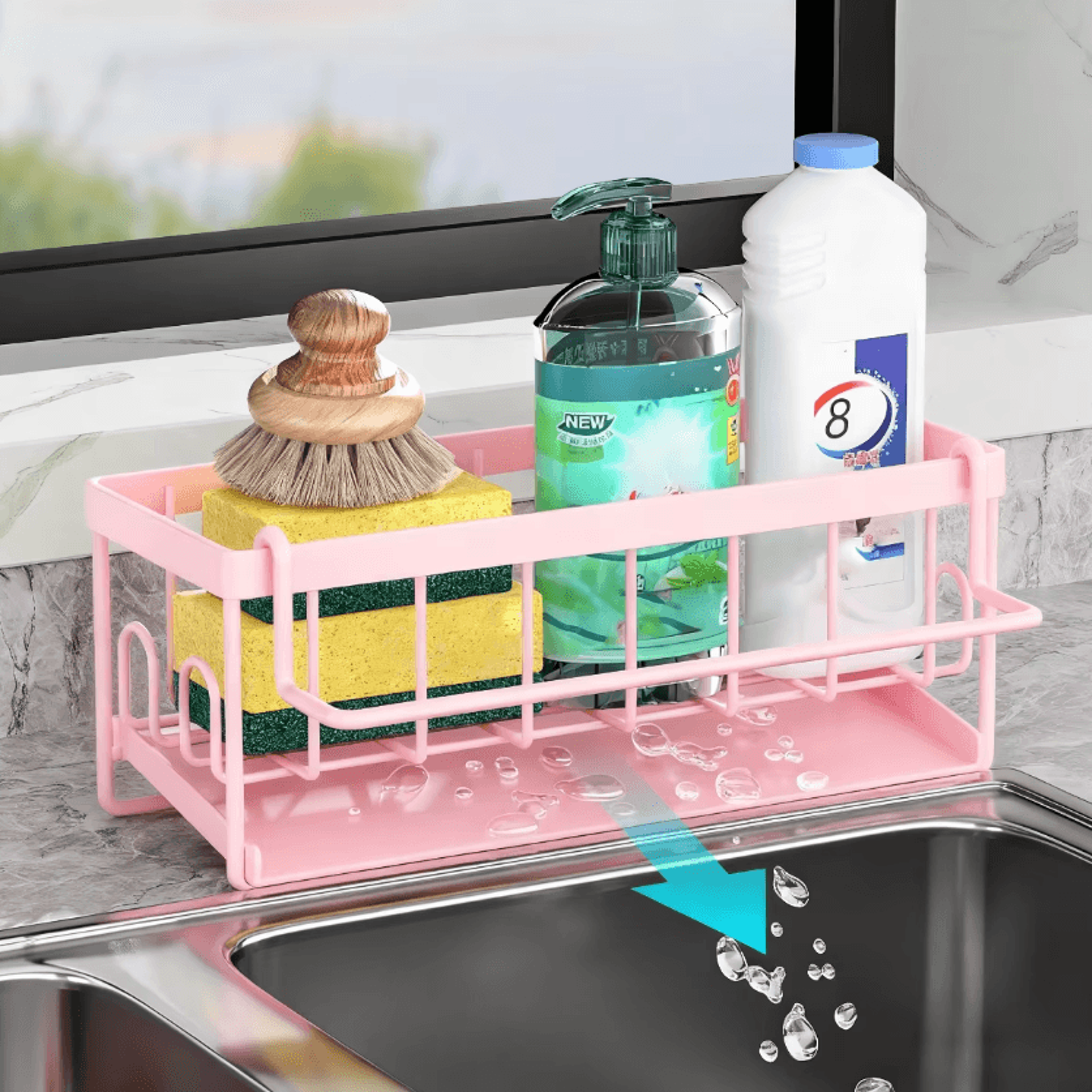 kitchen sink caddy organizer with sponge holder & dishcloth storage