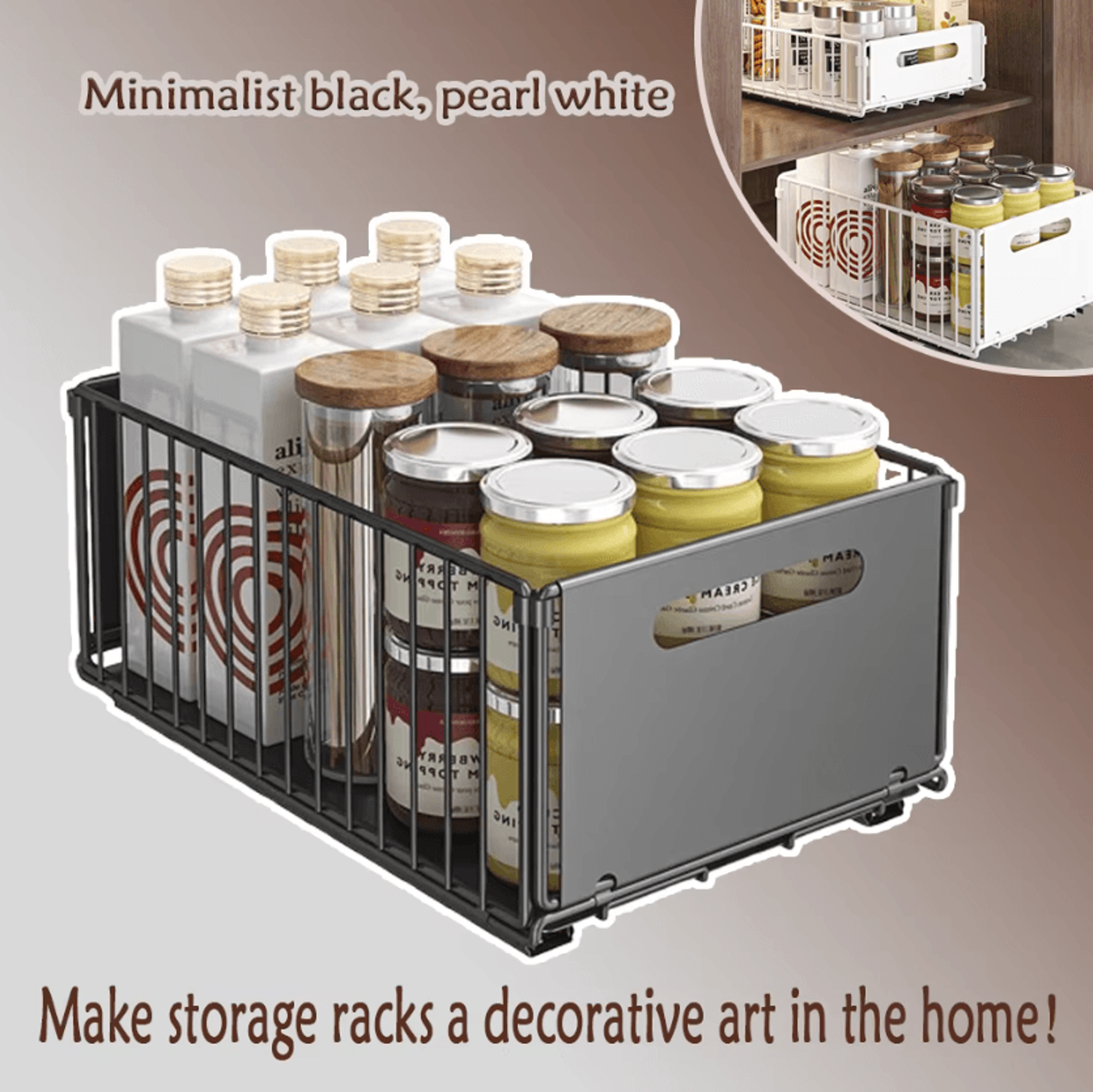double-layer sliding storage basket organizer for bottles & household essentials