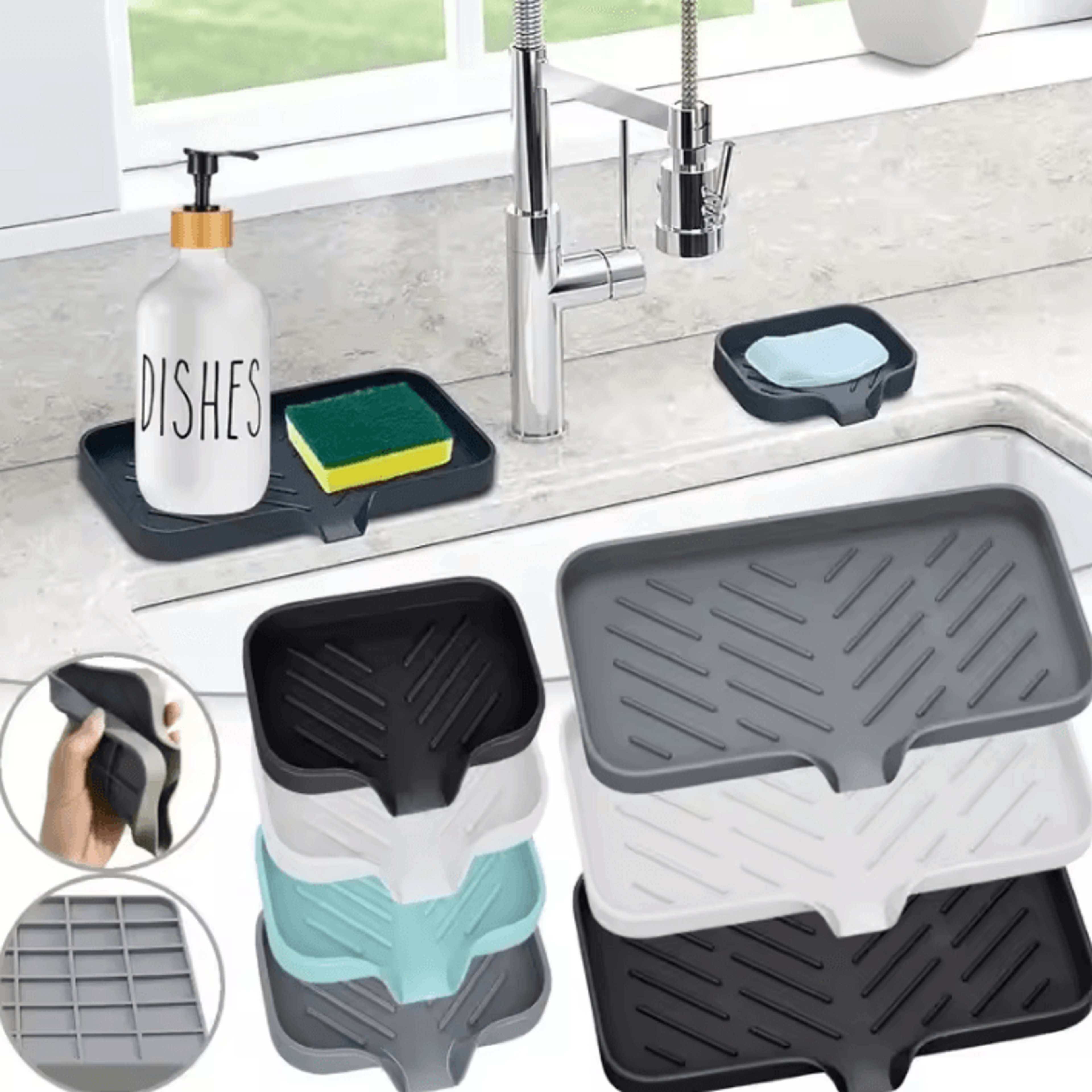 self-draining silicone sponge holder & soap dish