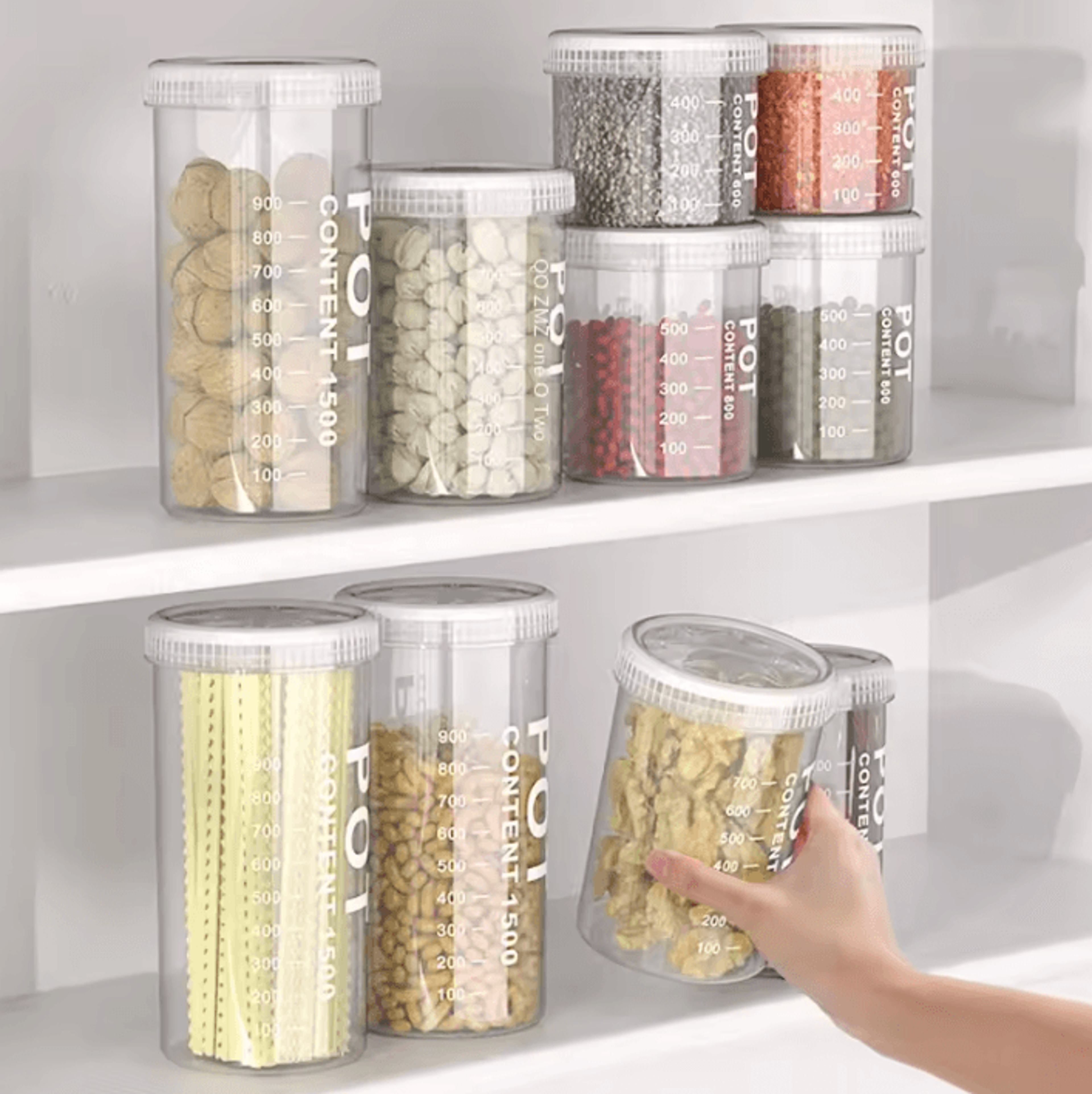 airtight grain & spice storage container set with measurement marks