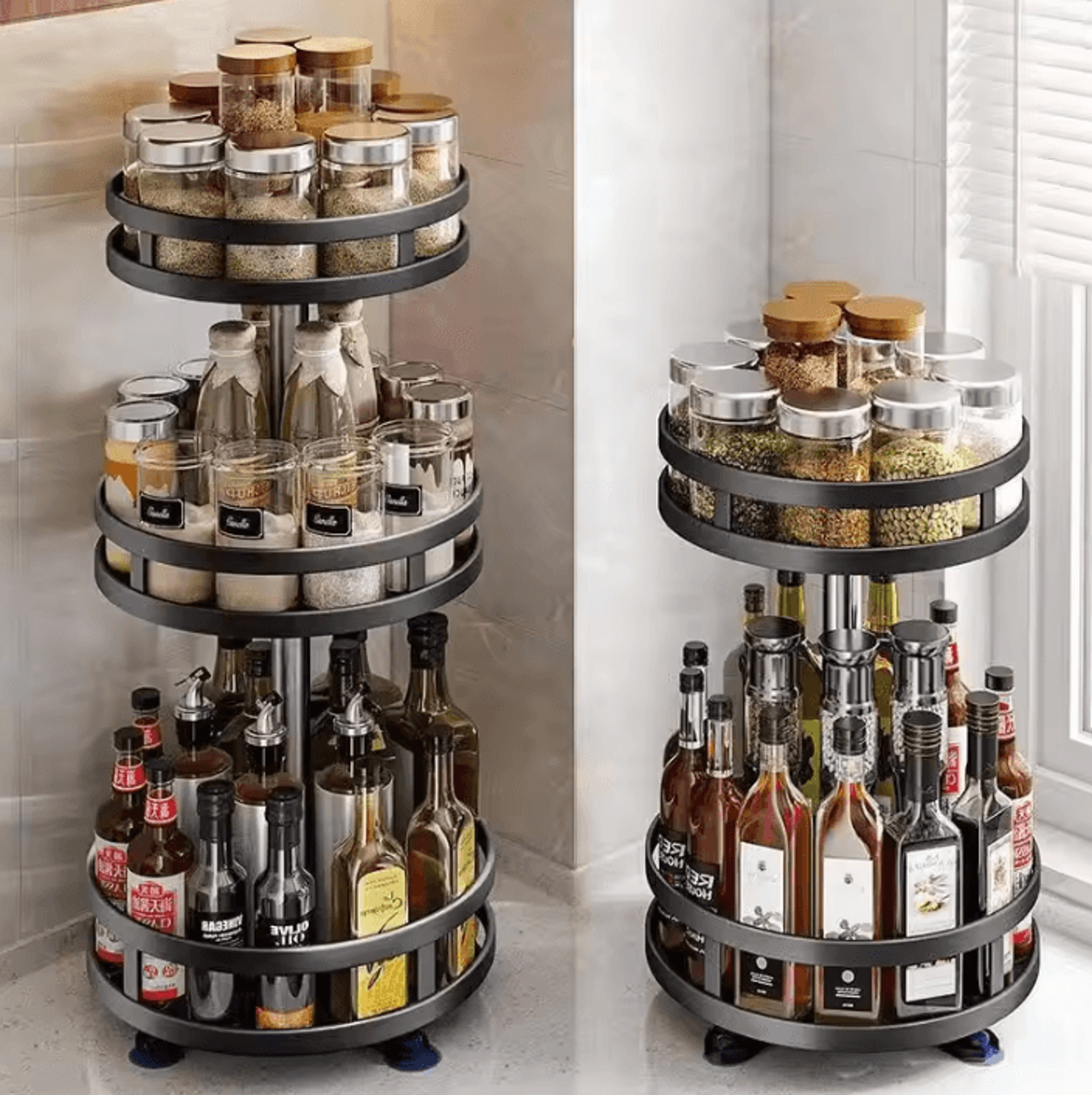 360 rotating kitchen spice organizer turntable rack