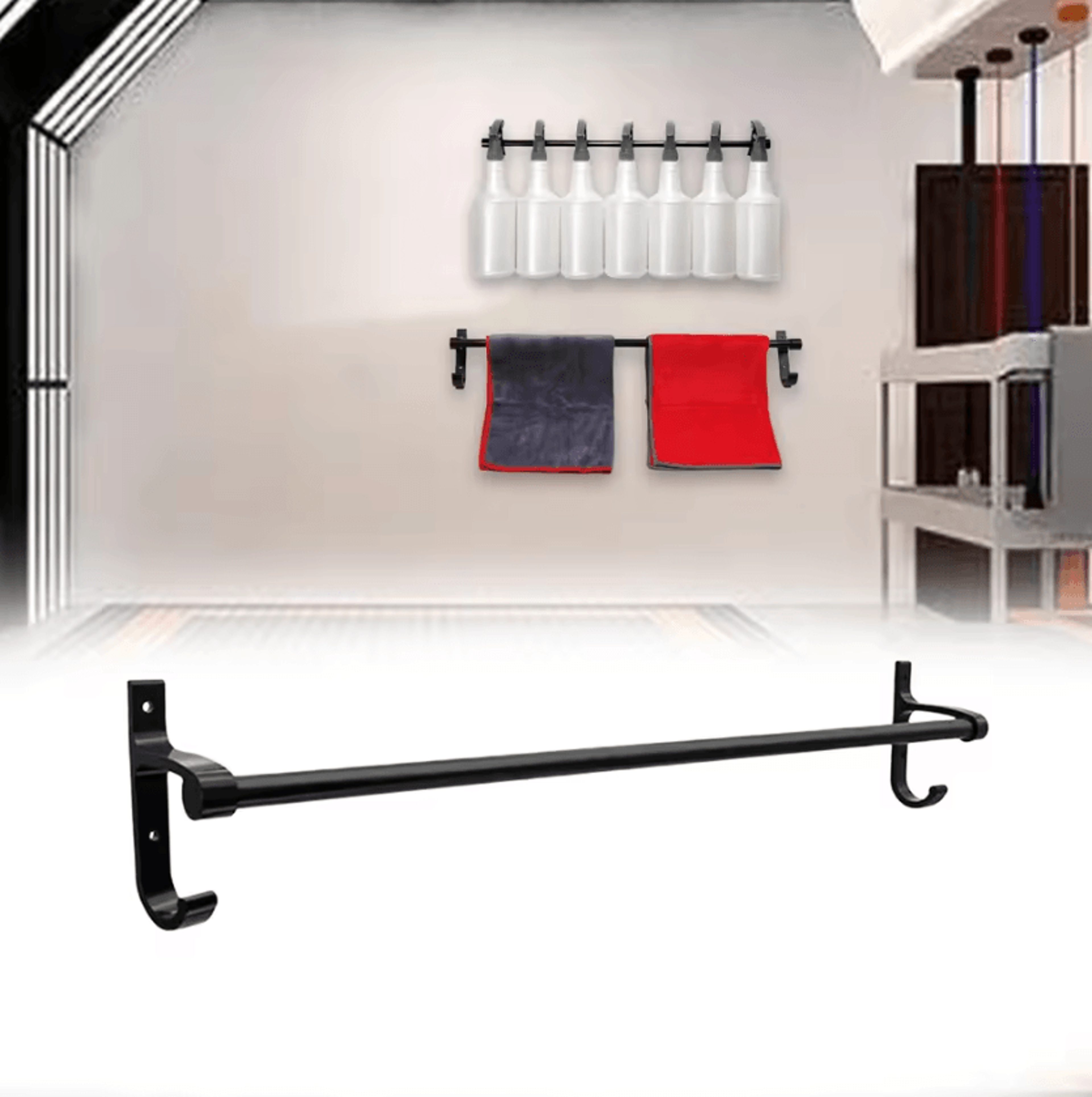 multi-purpose spray bottle & towel holder rack