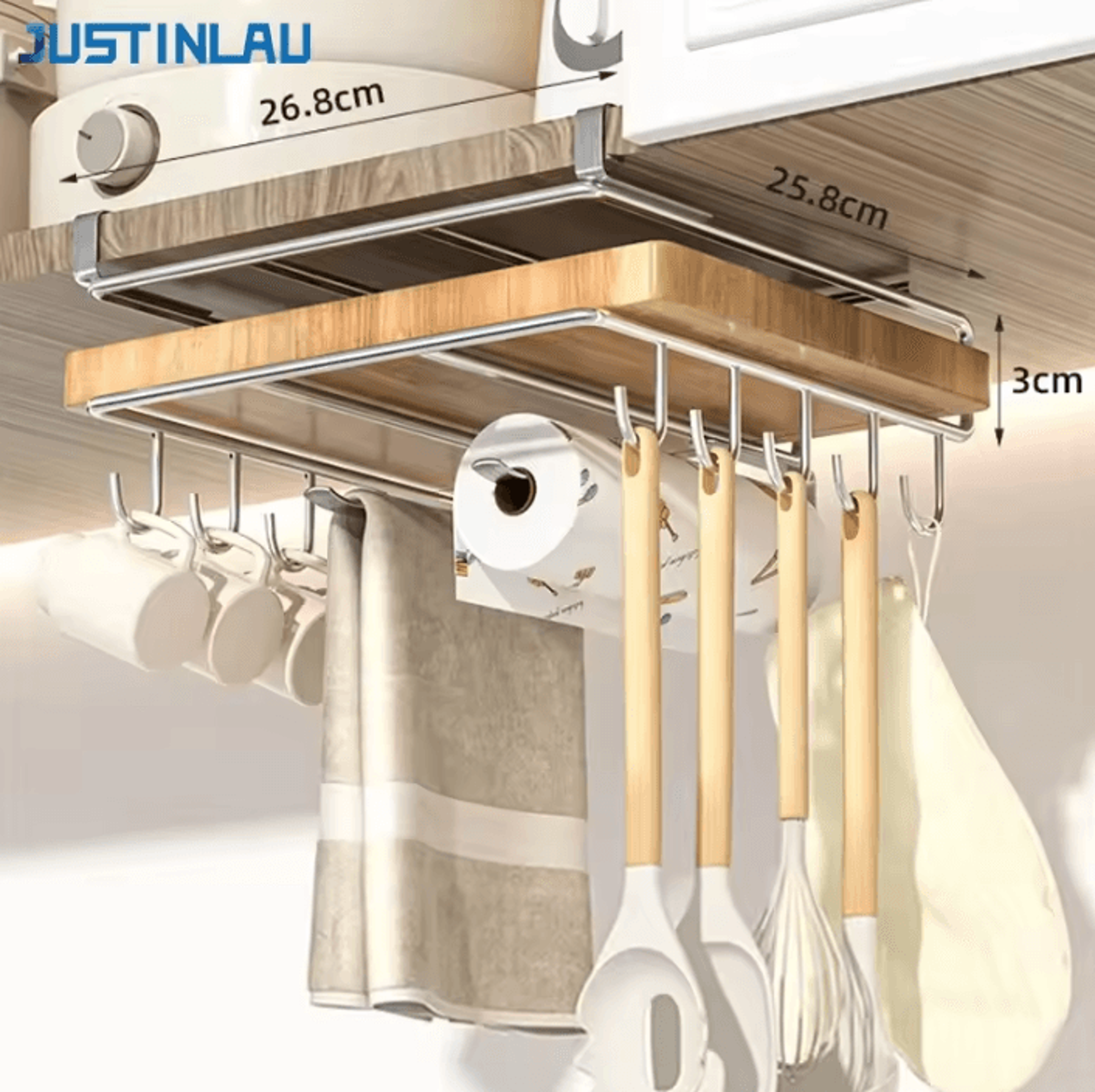 stainless steel kitchen hanging organizer rack with hooks