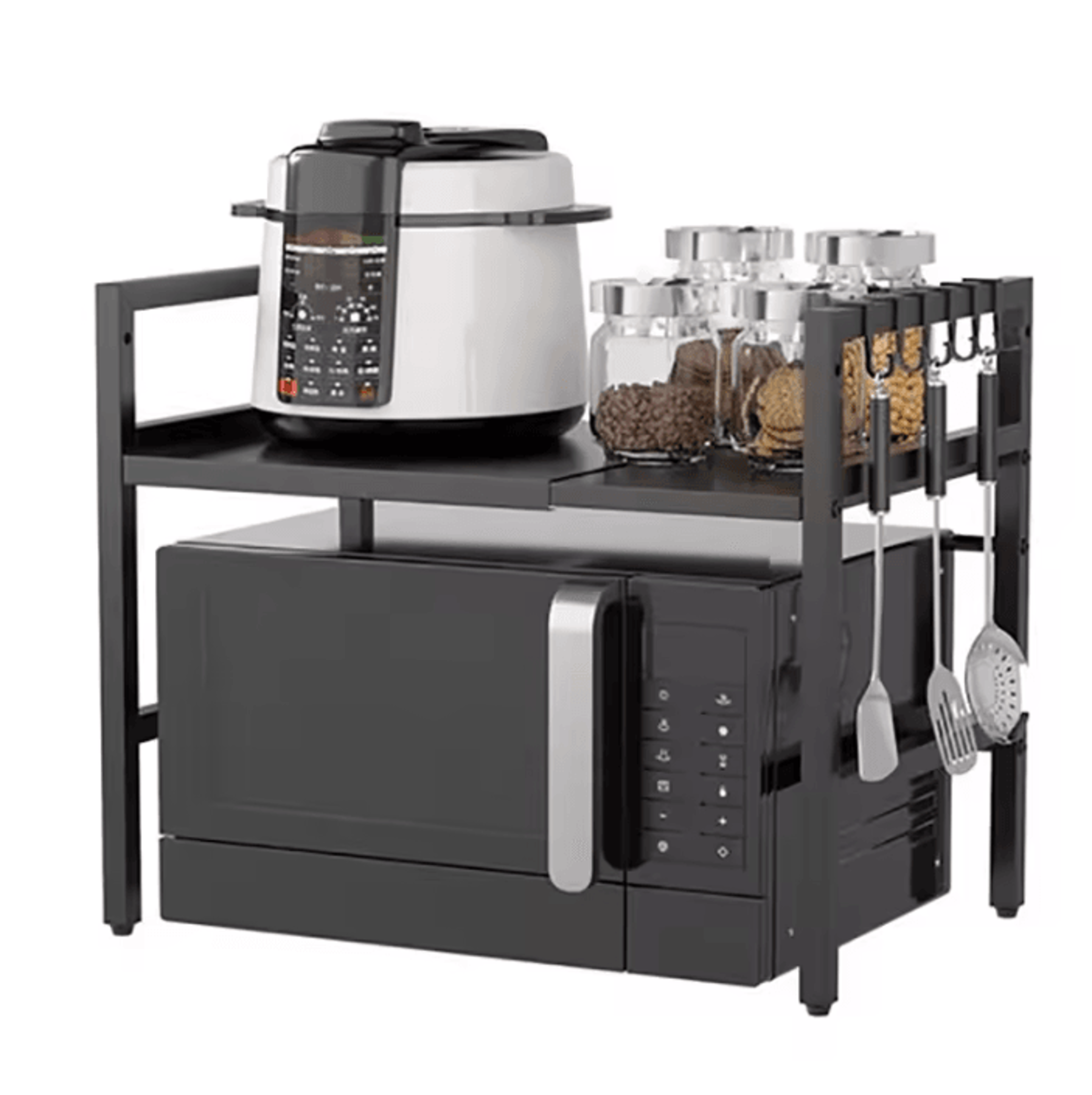 expandable microwave oven rack with 6 hooks