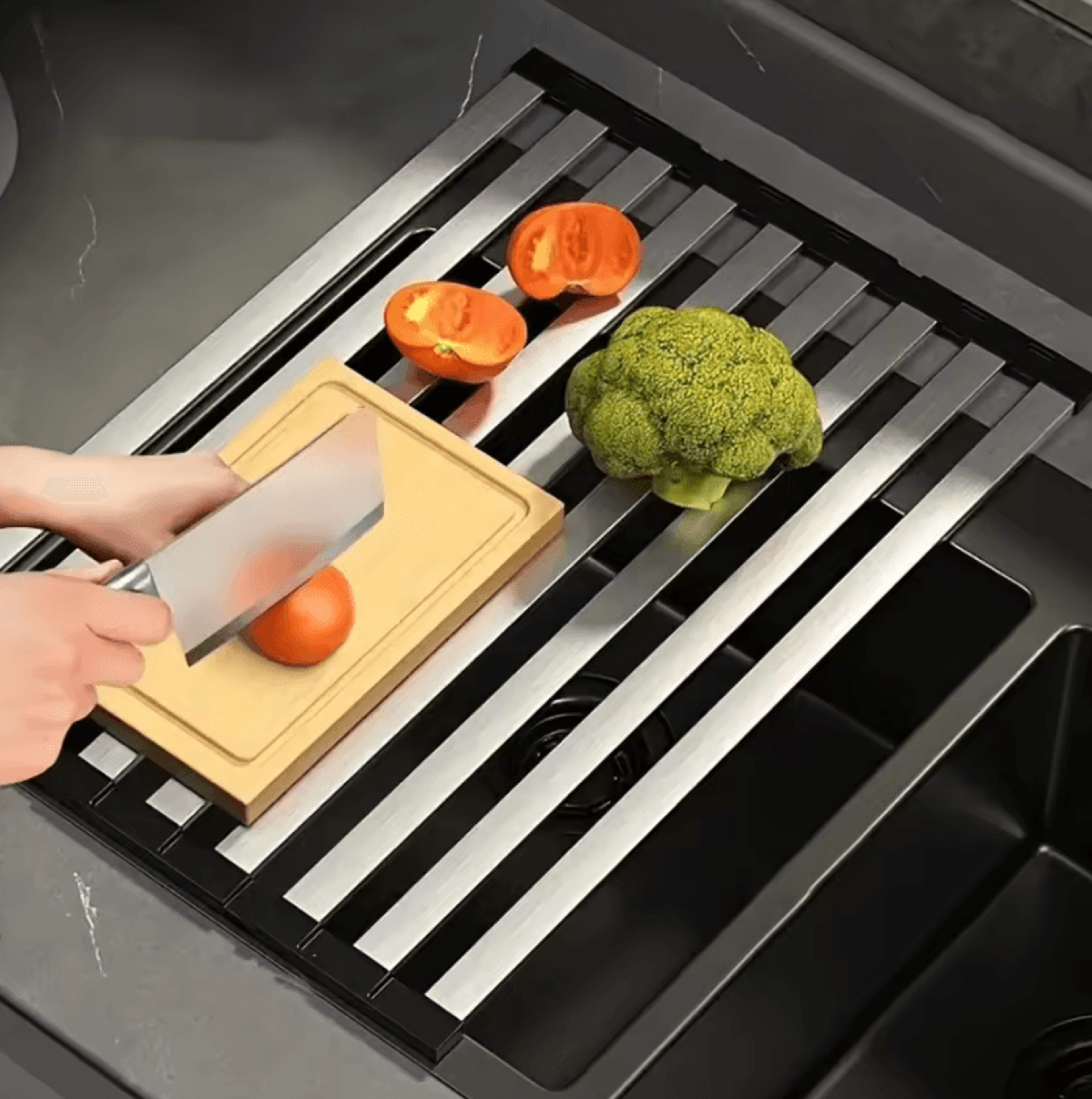 foldable 304 stainless steel over-sink dish drying rack