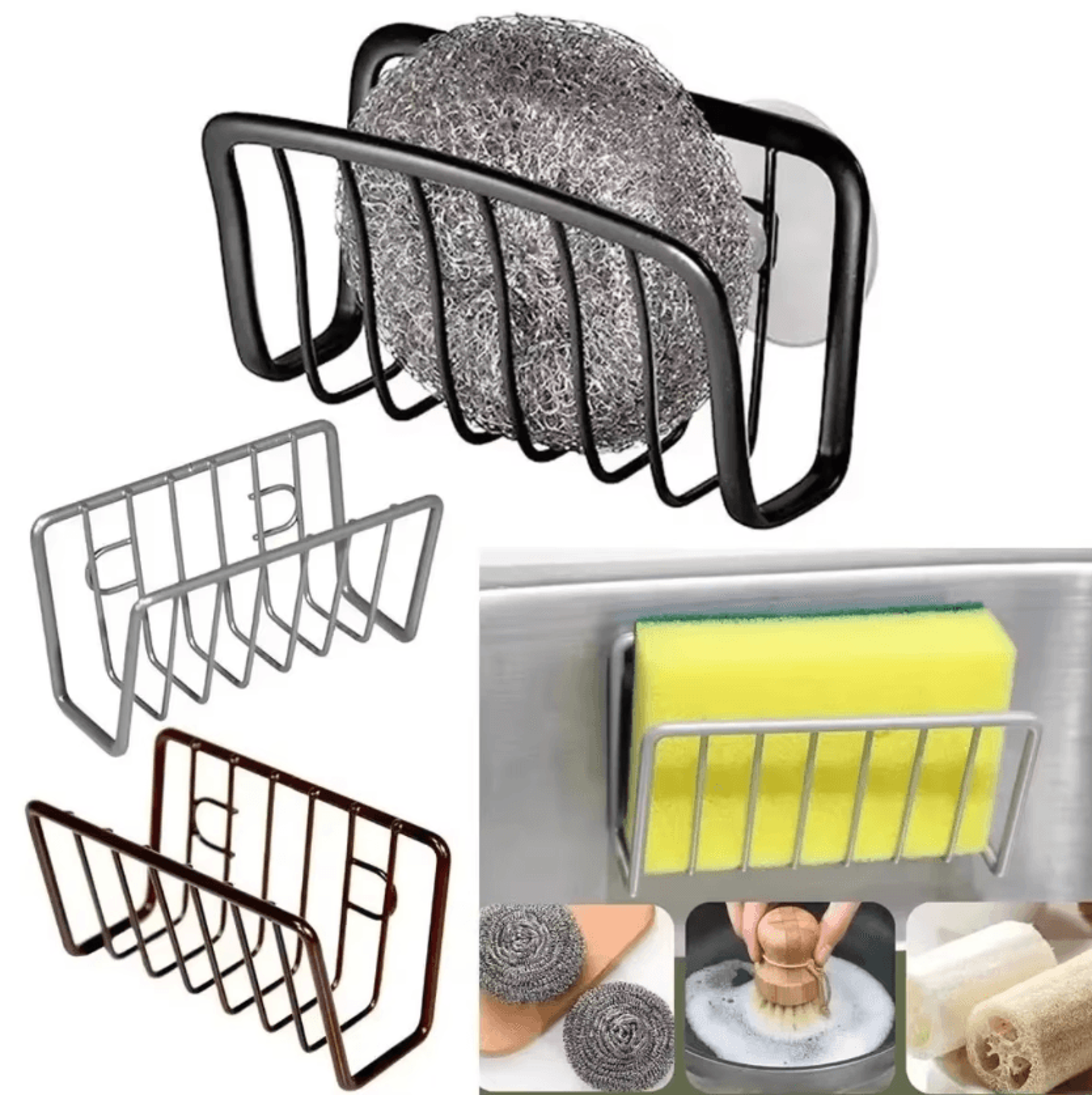 metal sink sponge holder with suction cups