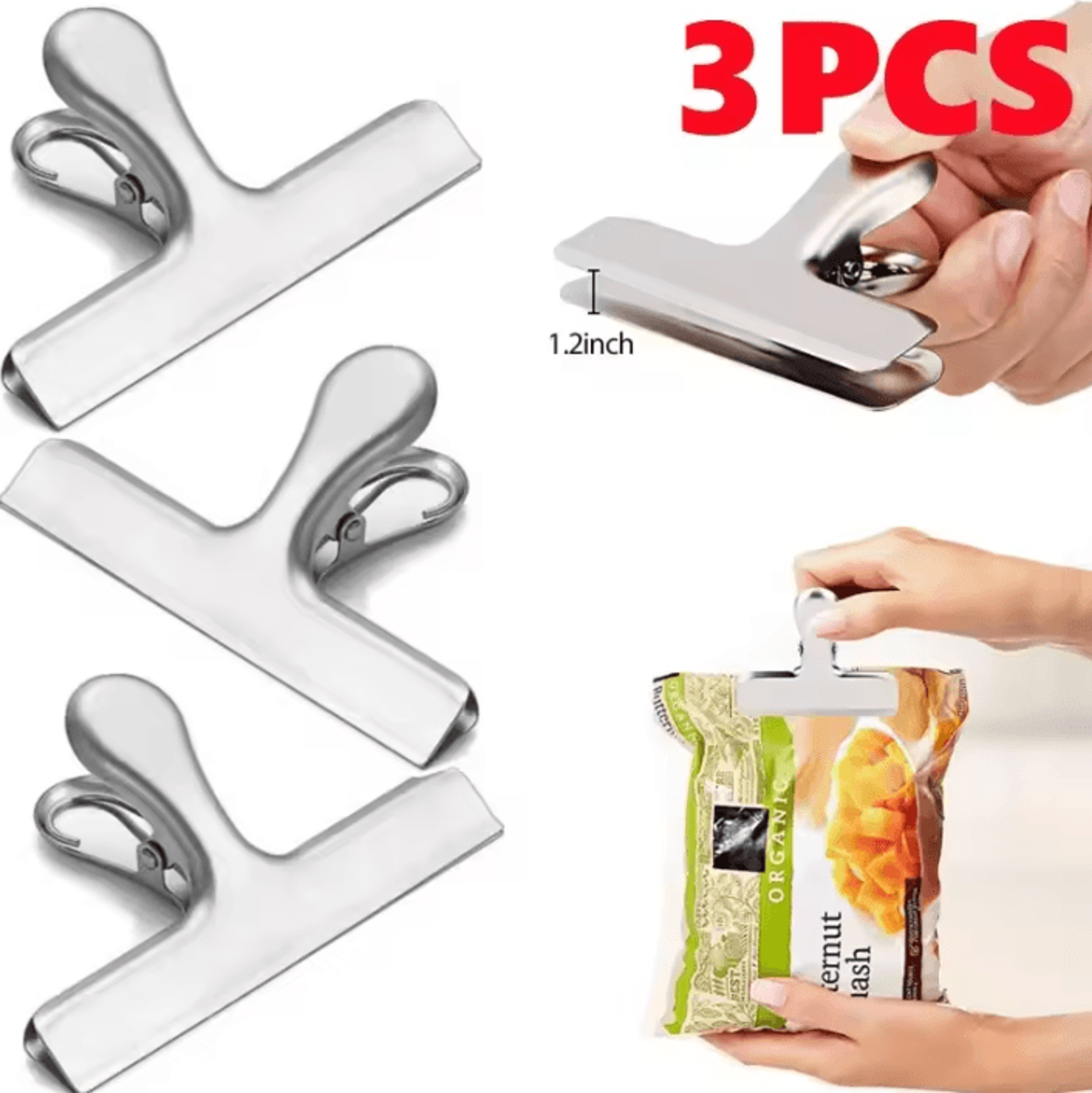 heavy-duty stainless steel food bag clips set