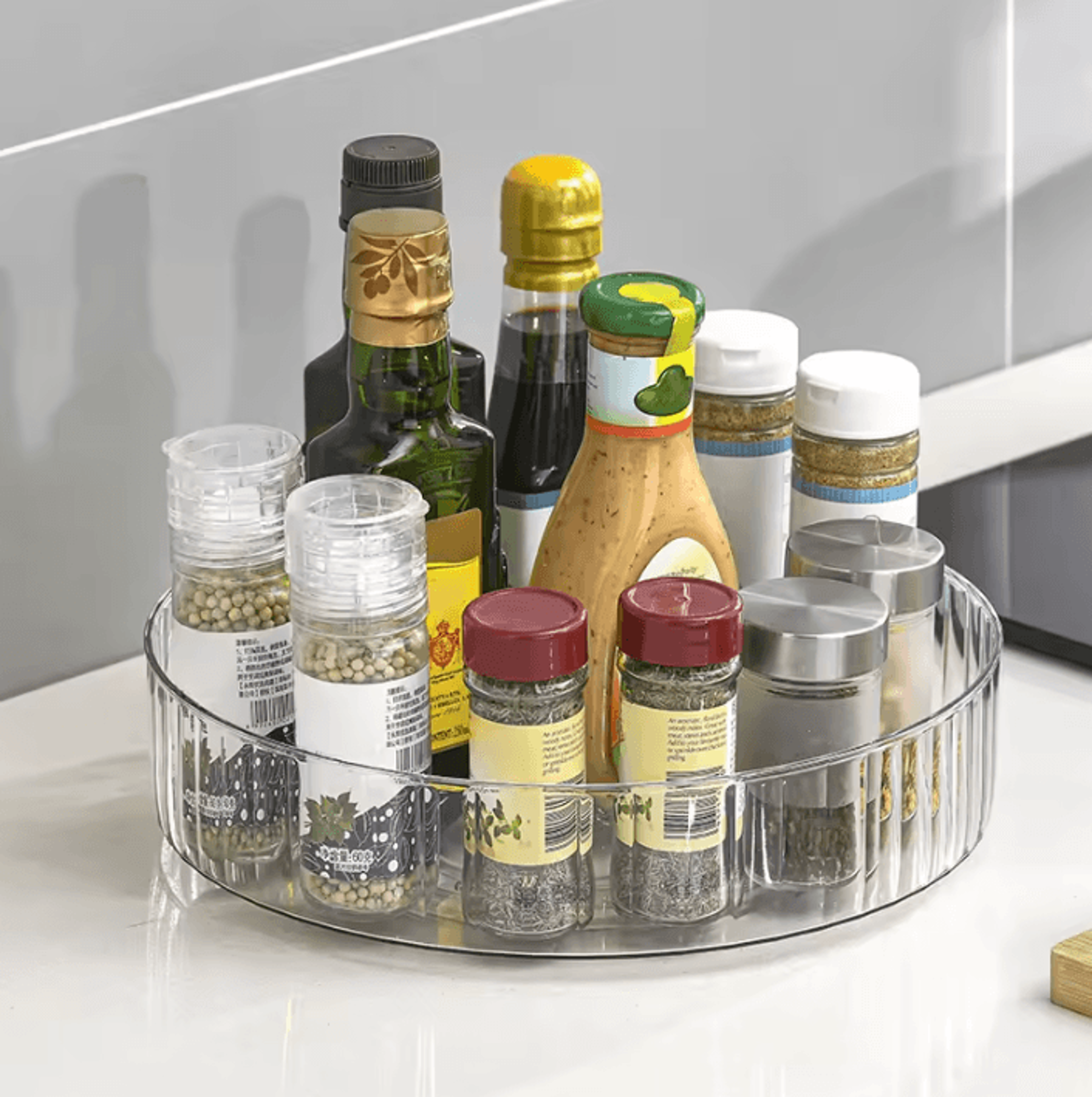 360° rotating tray lazy susan fridge organizer turntable storage tray clear food storage organizer spice rack kitchen or