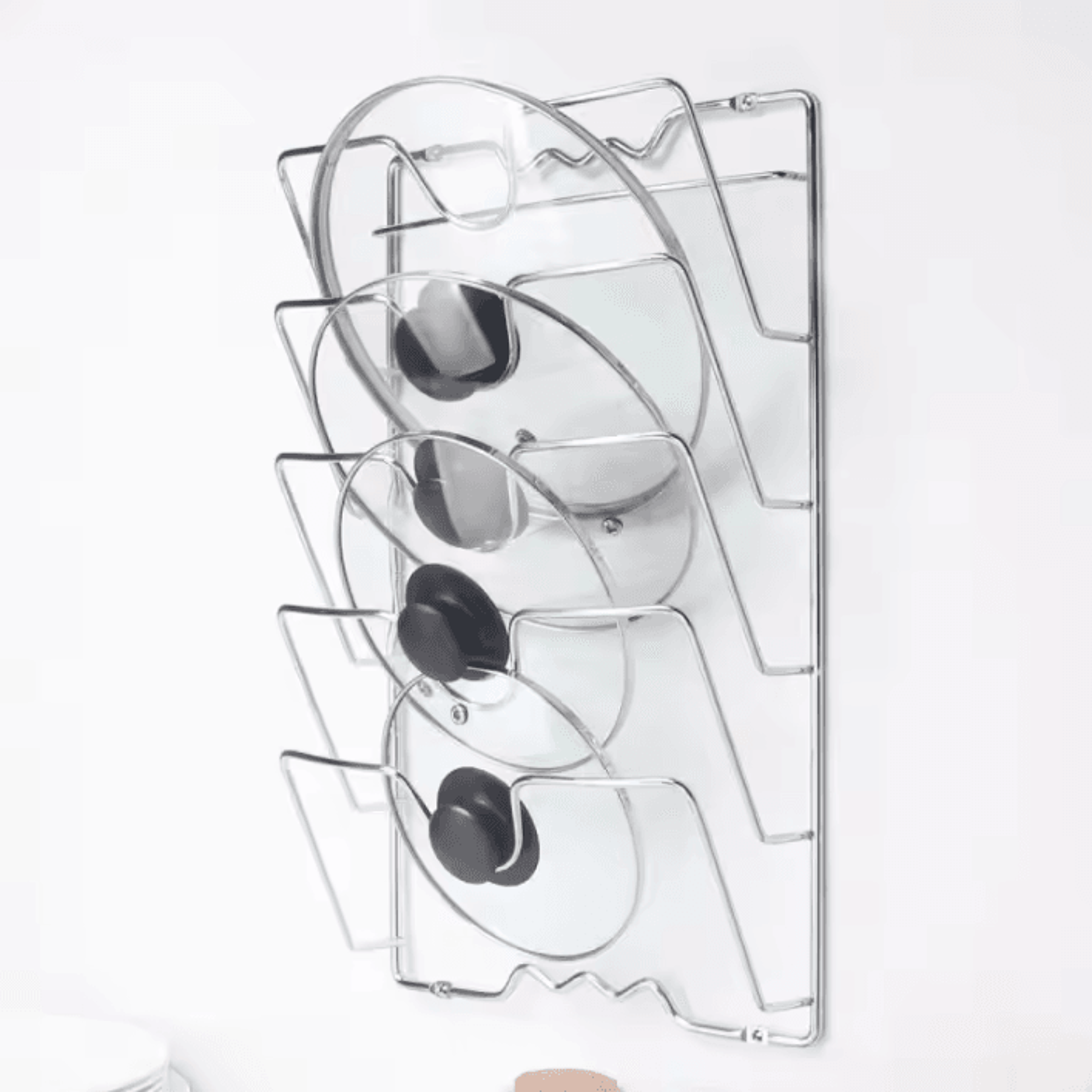 5-tier wall-mounted pot lid organizer rack for space-saving kitchen storage