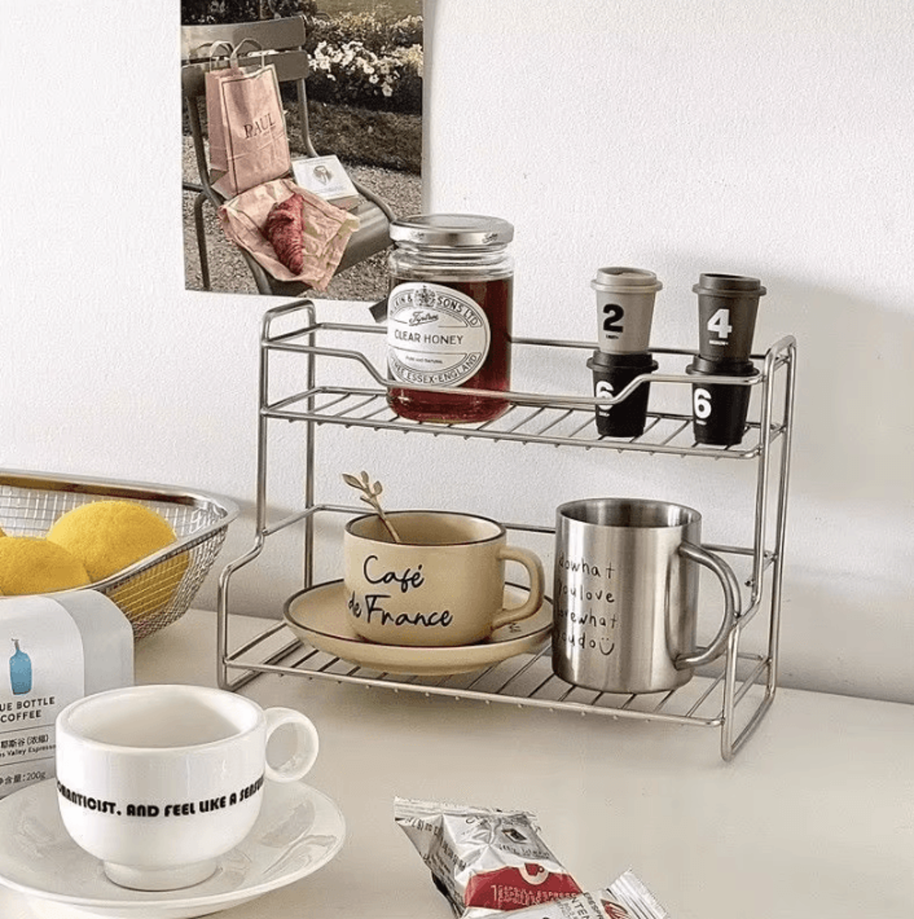 stainless steel countertop storage rack for kitchen, bathroom & coffee station organization
