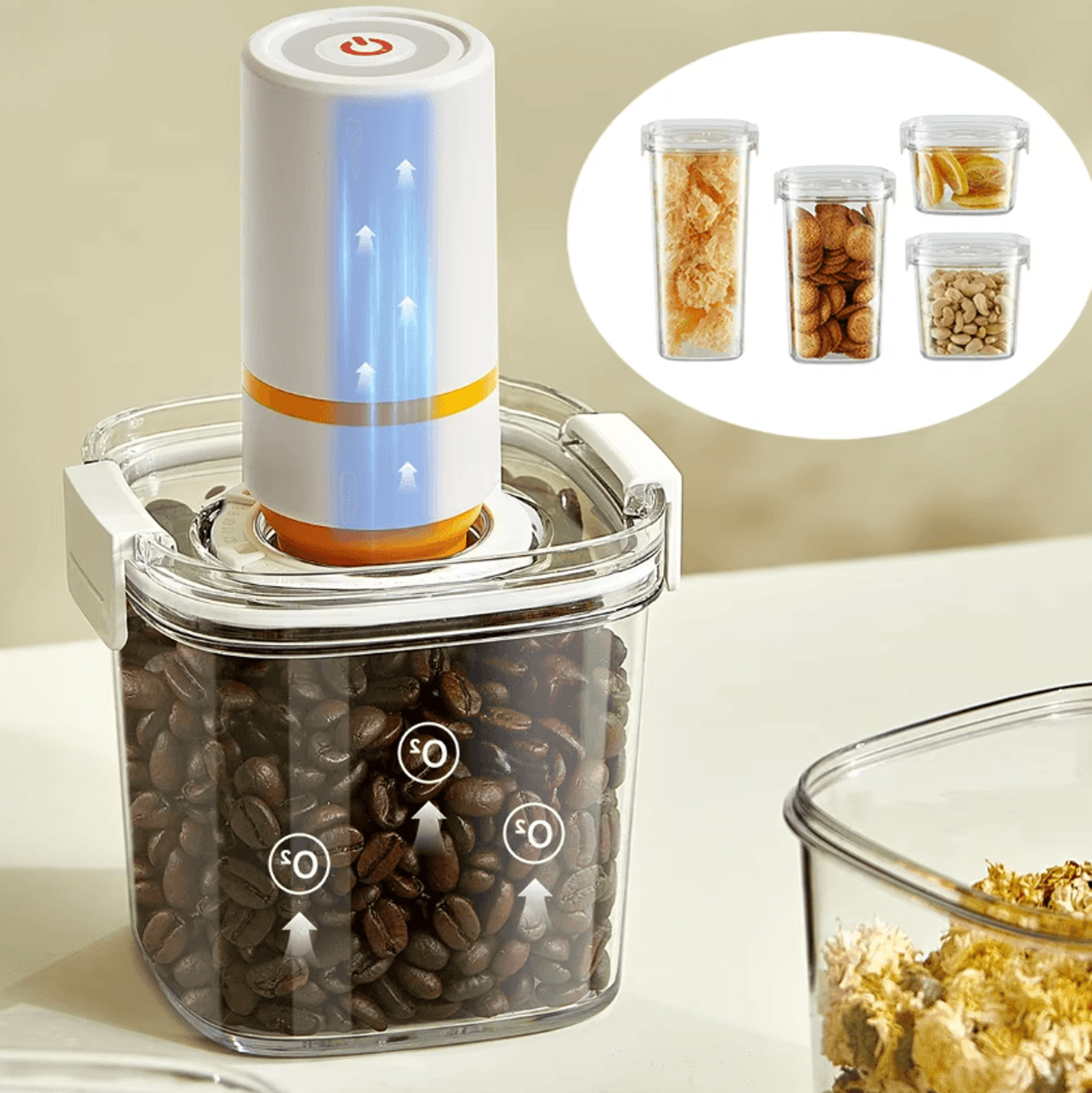 vacuum-sealed coffee bean storage canister for fresh coffee, tea & dry food preservation