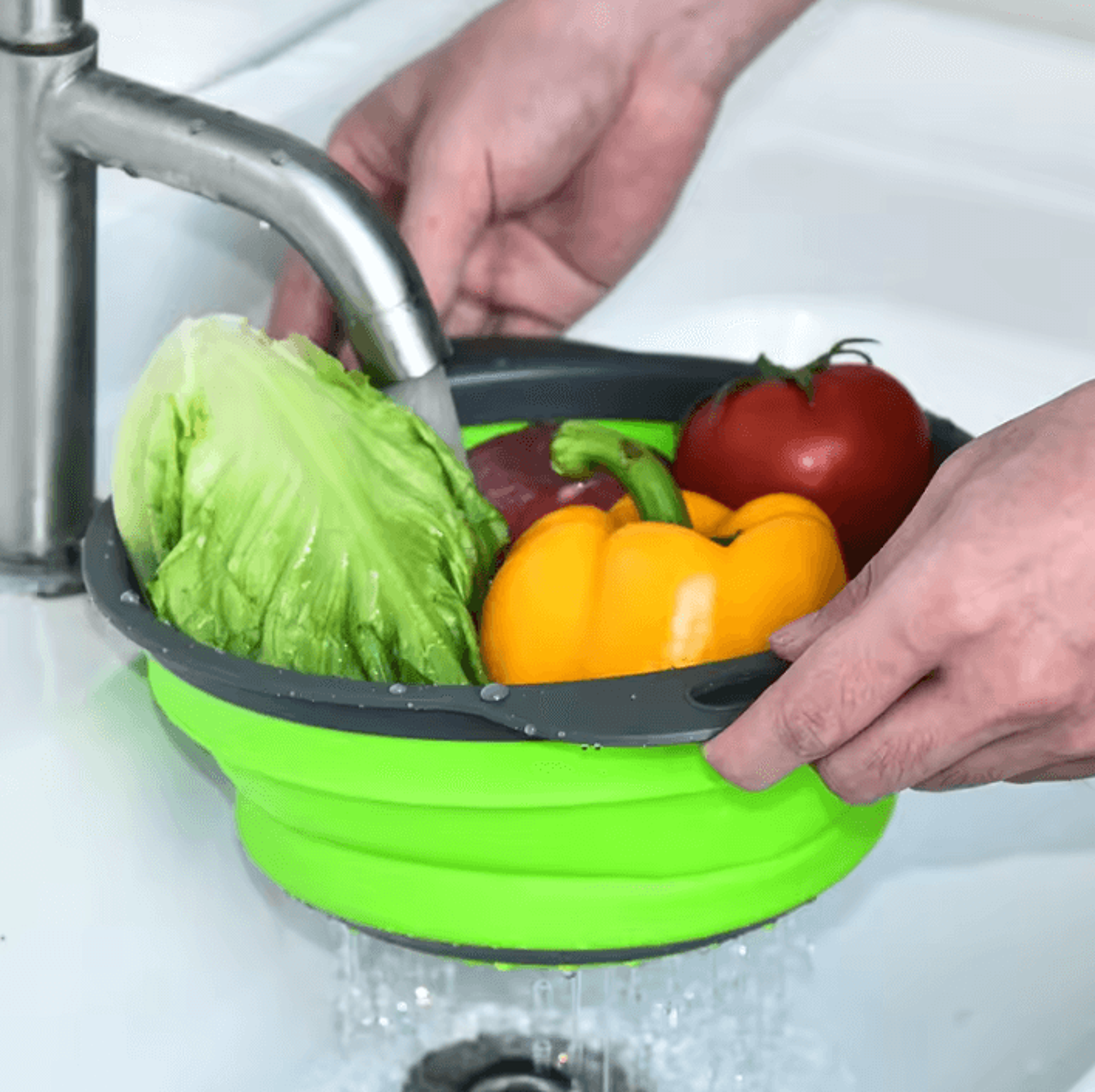 foldable drain basket for washing, draining & storing fruits and vegetables
