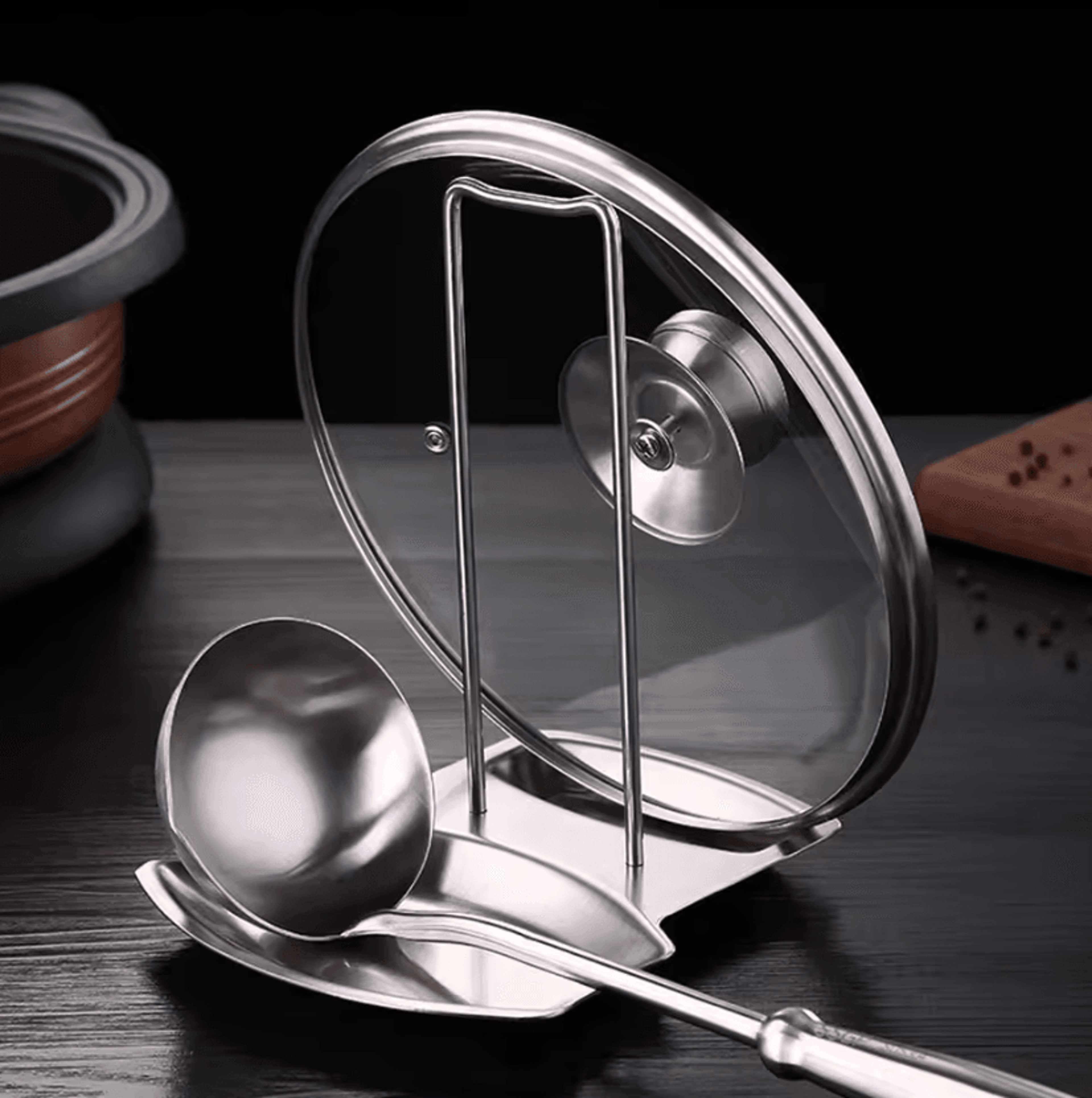 stainless steel pot lid rack & utensil holder for organized kitchen storage
