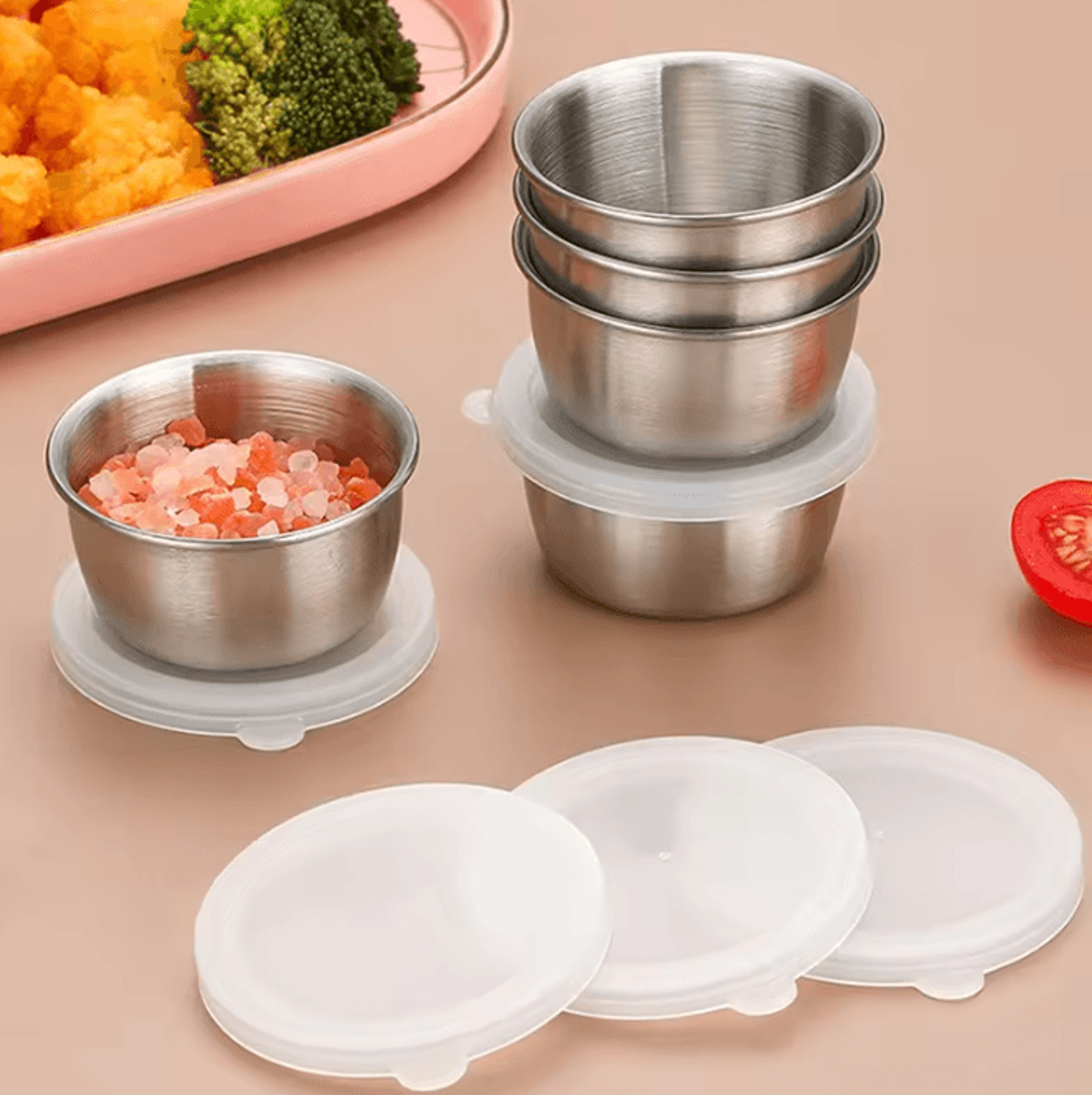 1/6pcs 40ml salad dressing container sauce dishes portable stainless steel small sauce cup with leakproof lids dipping c