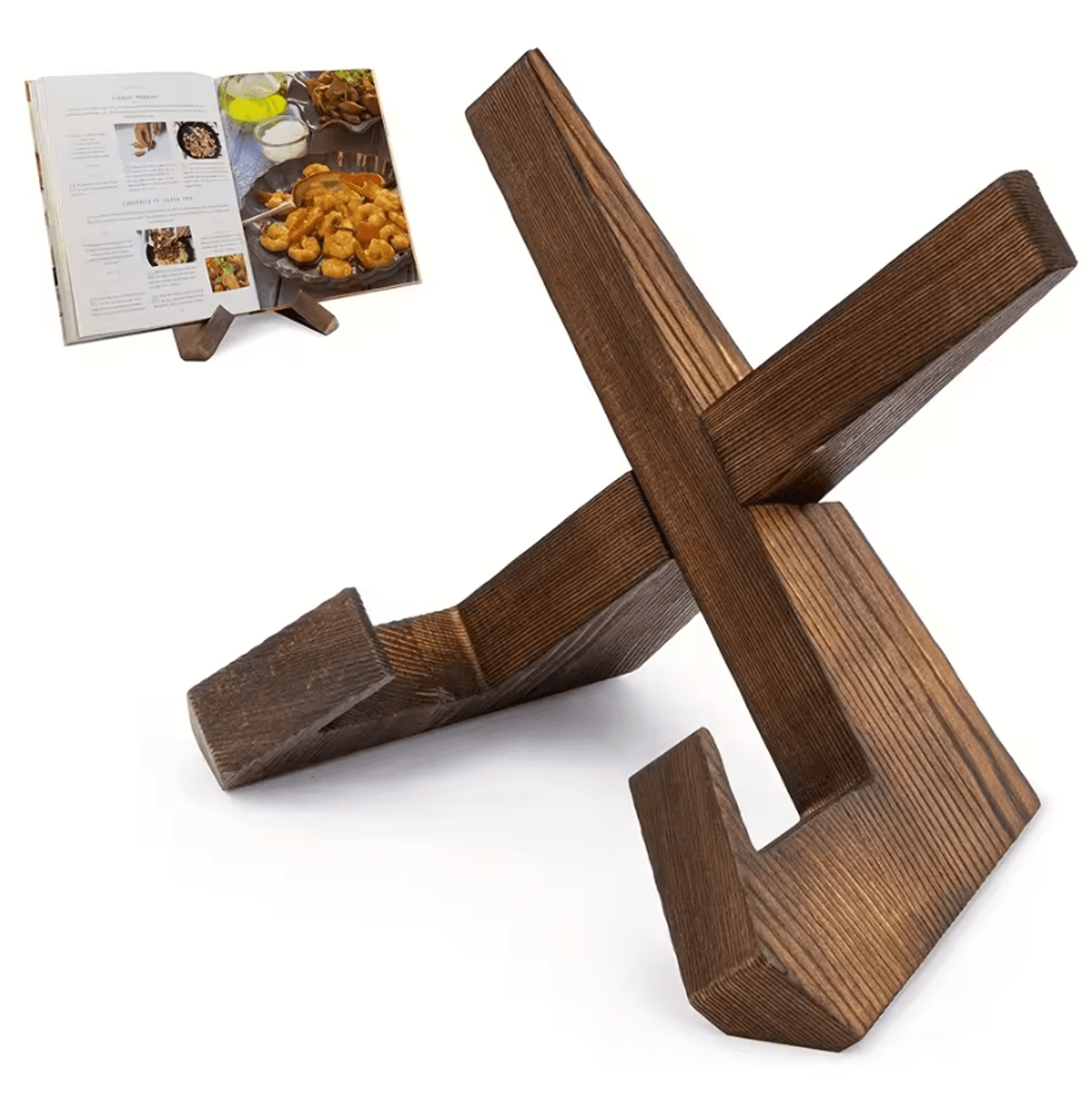 handmade wooden cookbook stand for easy recipe viewing & kitchen display