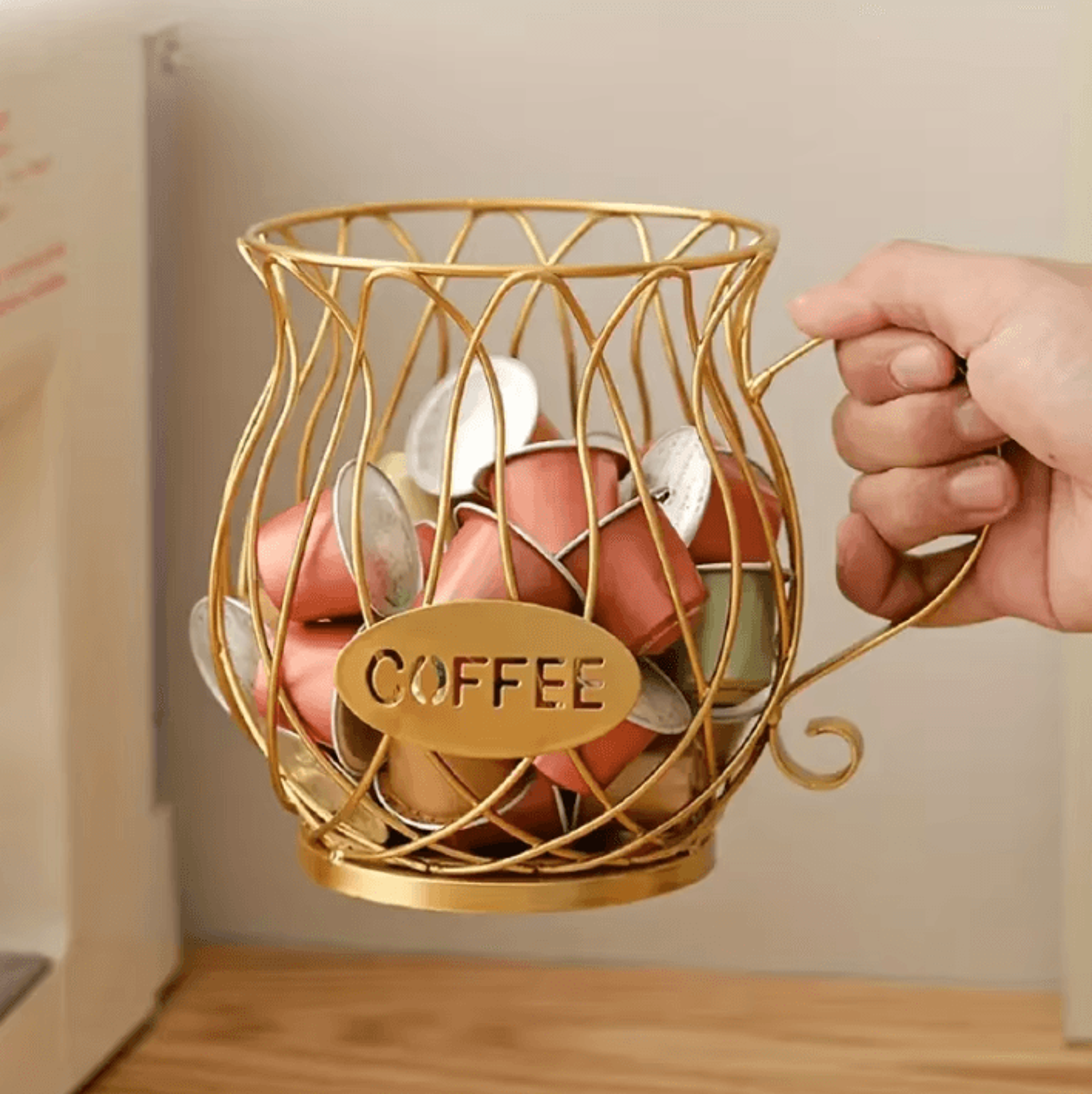 large capacity coffee pod storage basket for k-cups, creamers & coffee station organization