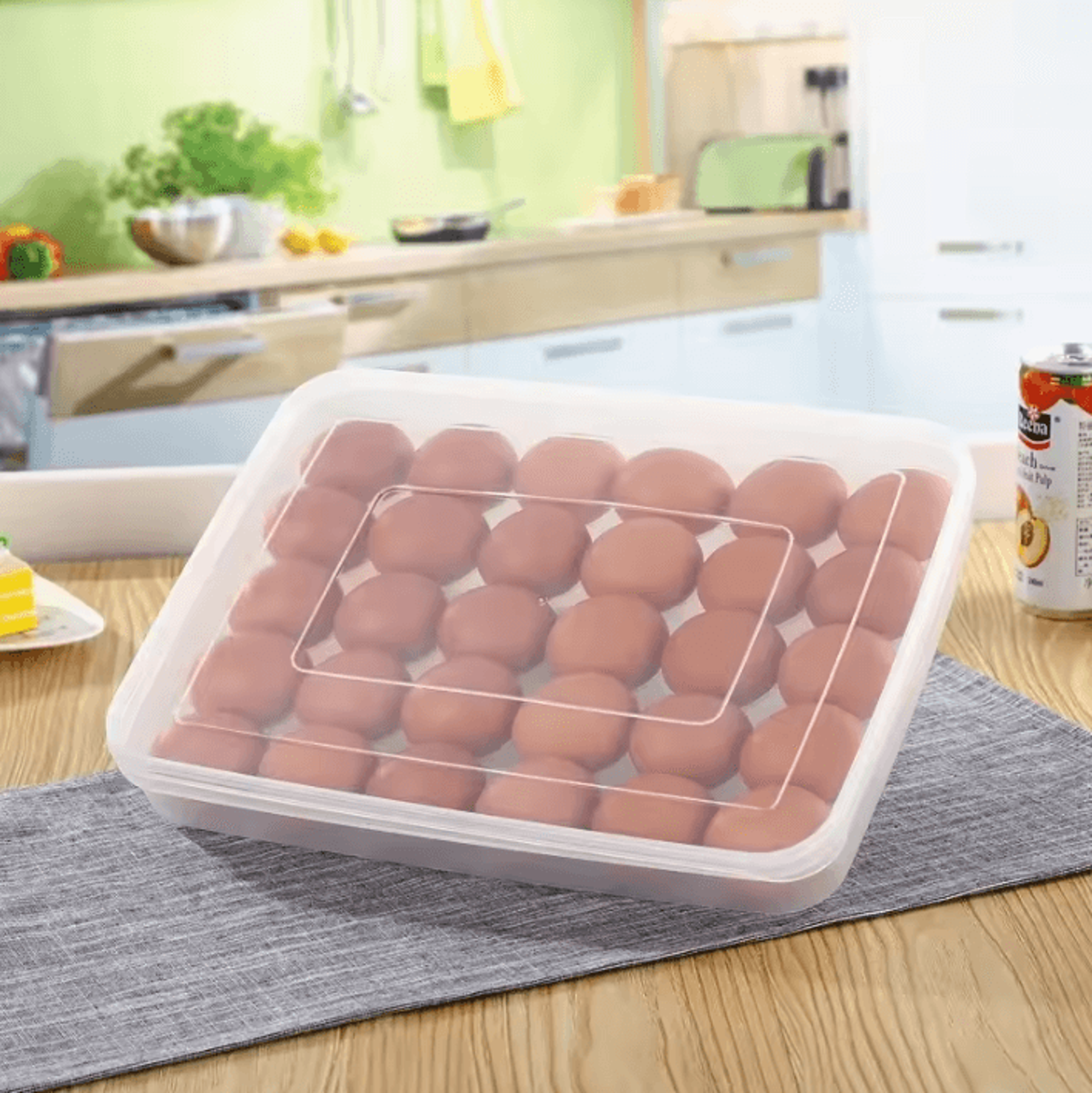 30-grid egg storage container with protective lid for refrigerator organization