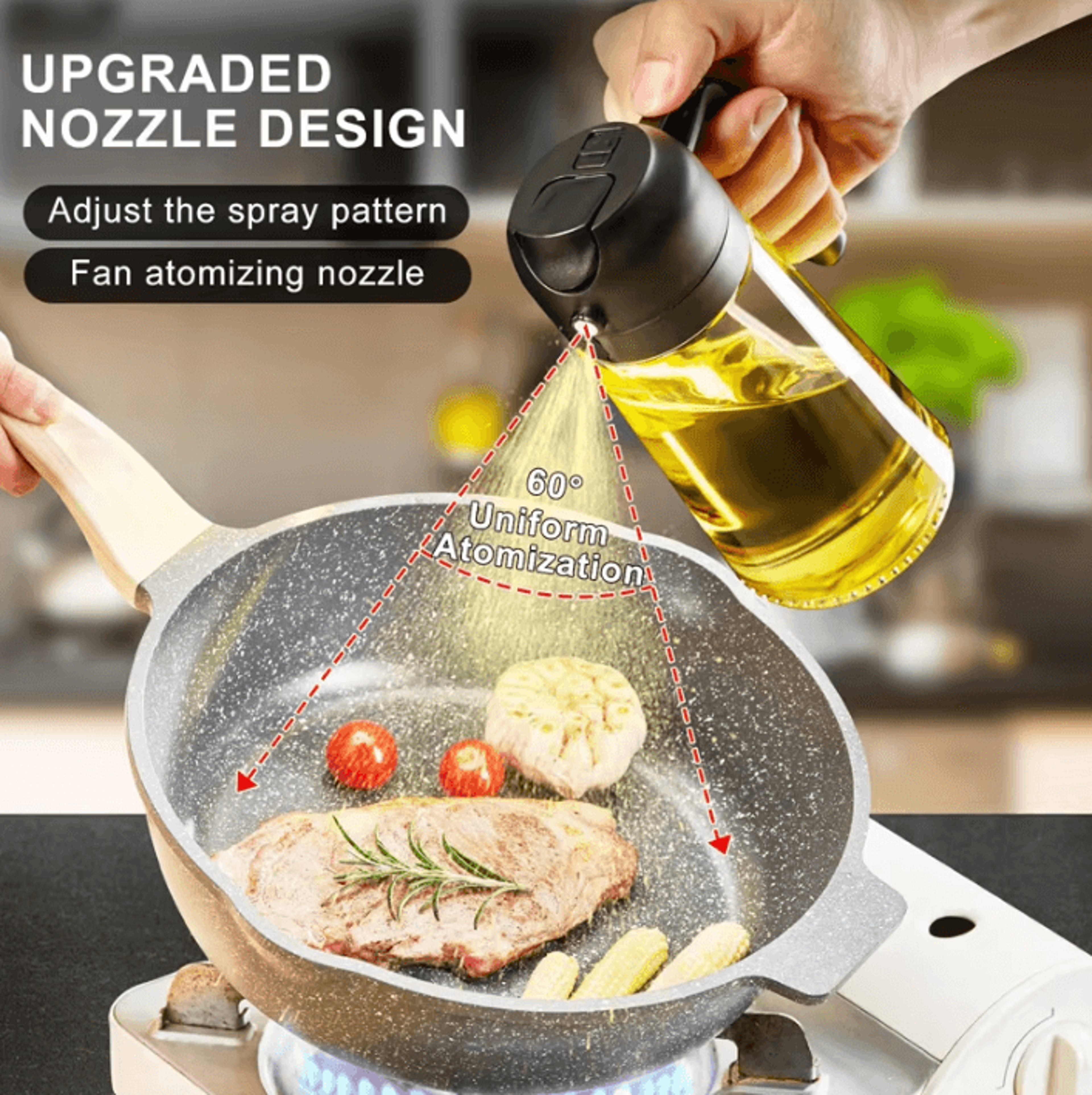 2-in-1 oil sprayer & dispenser bottle for cooking, baking & bbq