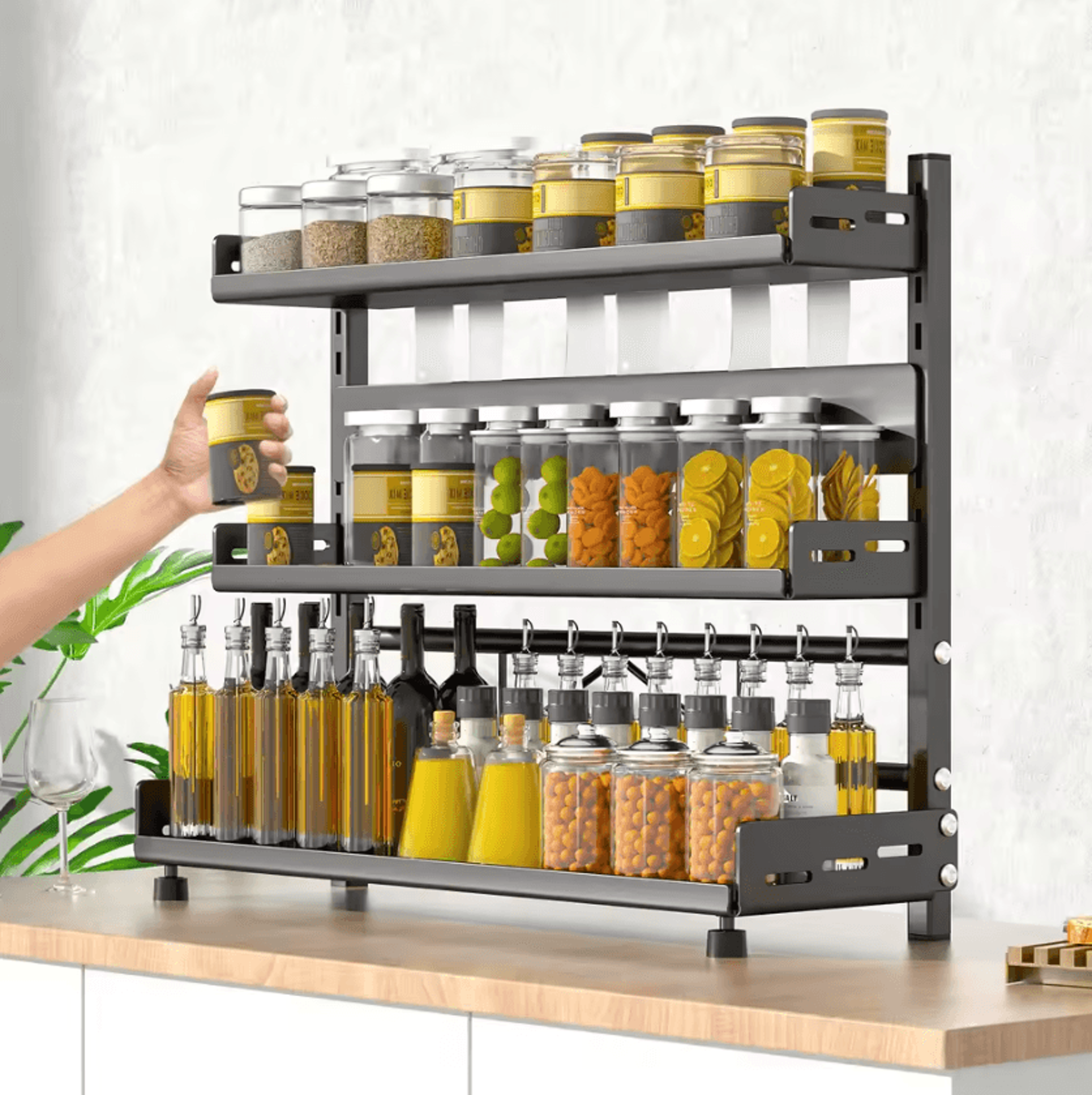 adjustable 3-tier spice rack organizer for countertop & cabinet storage