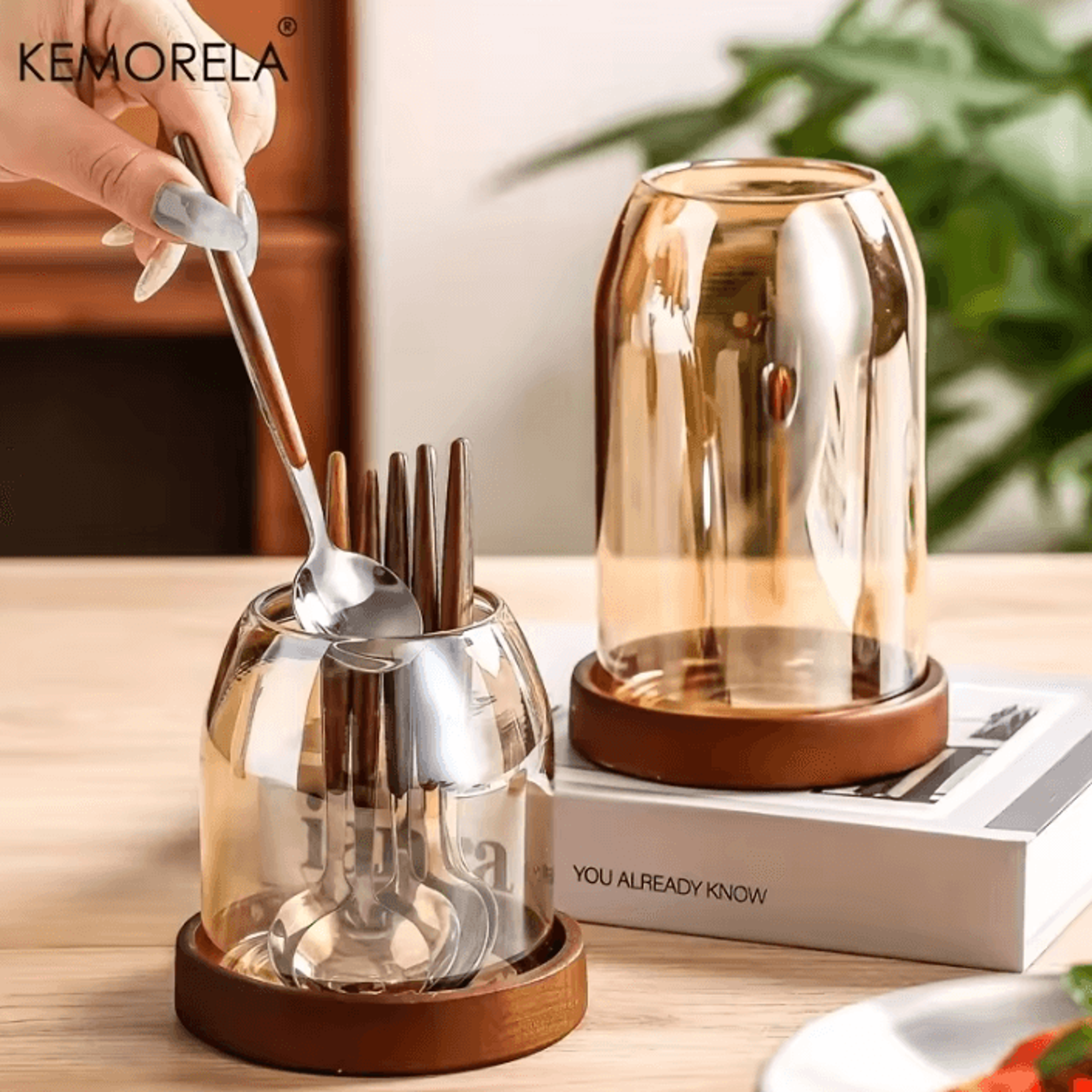 kemorela tableware storage jar with tray
