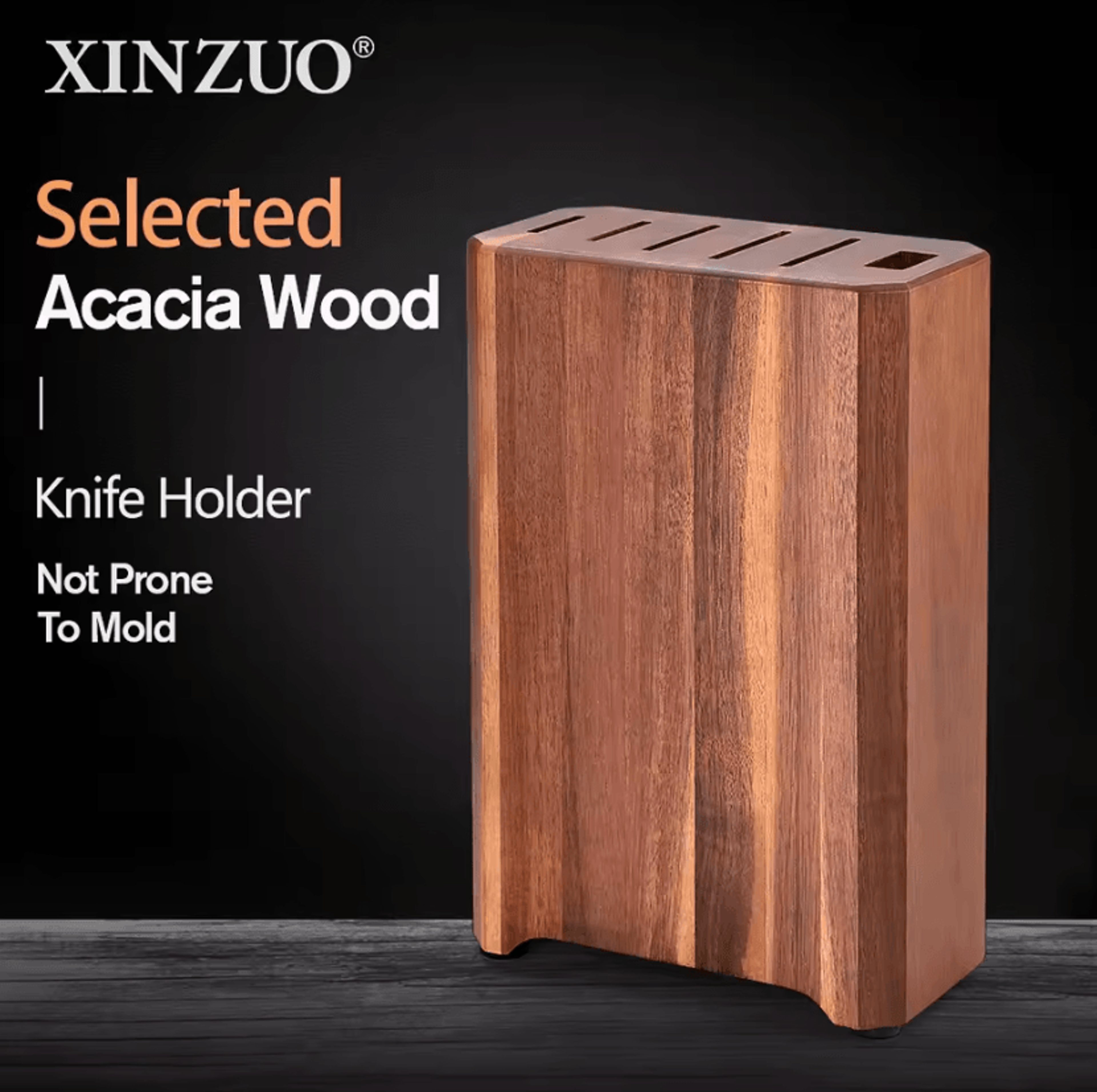 xinzuo multi functional knife holder acacia wood knife block six-slot design kitchen acessories tools