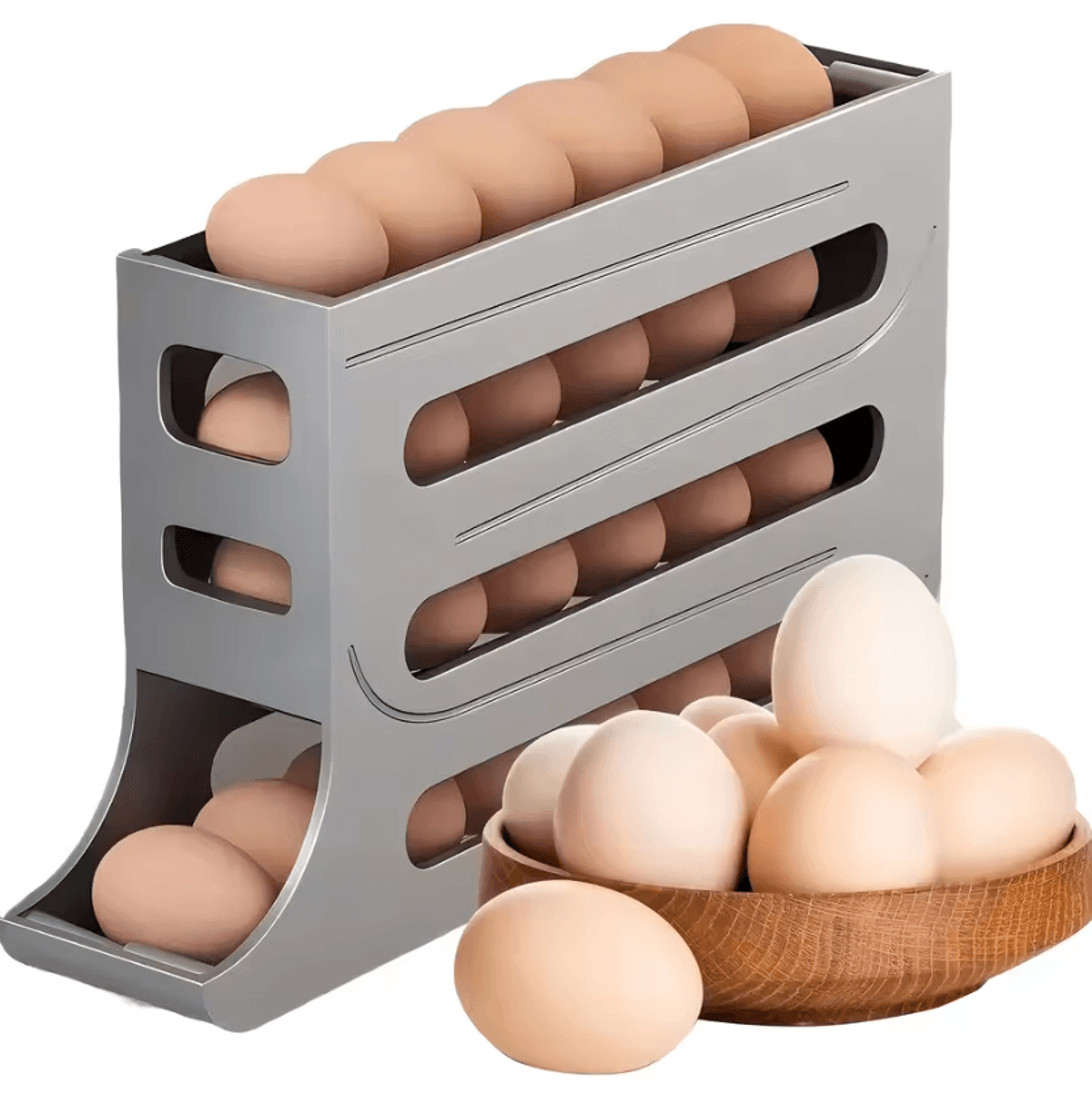 auto-rolling egg organizer rack – 4-tier refrigerator egg storage holder