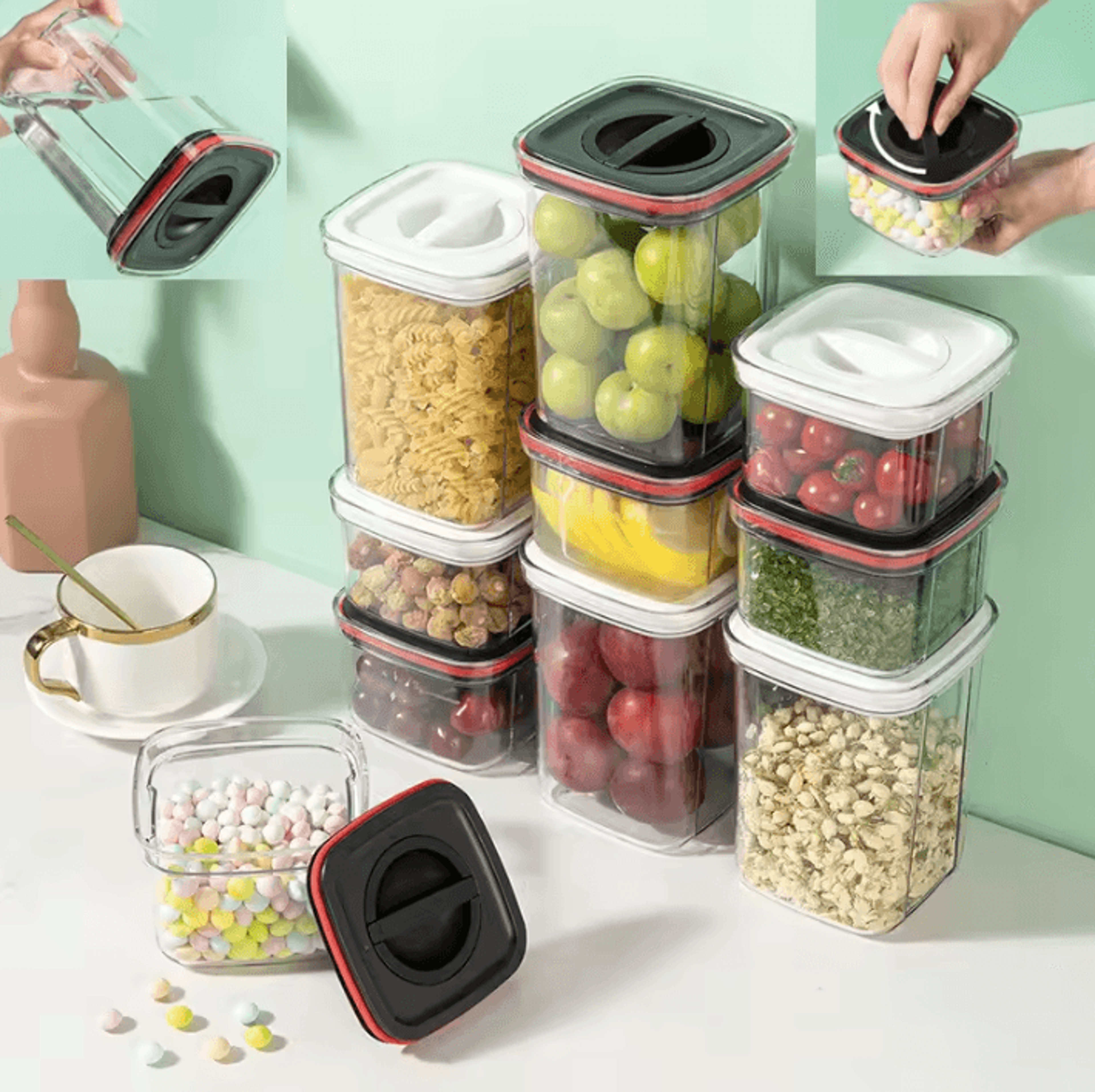 rotating airtight grain storage jar – stackable multi-compartment food organizer