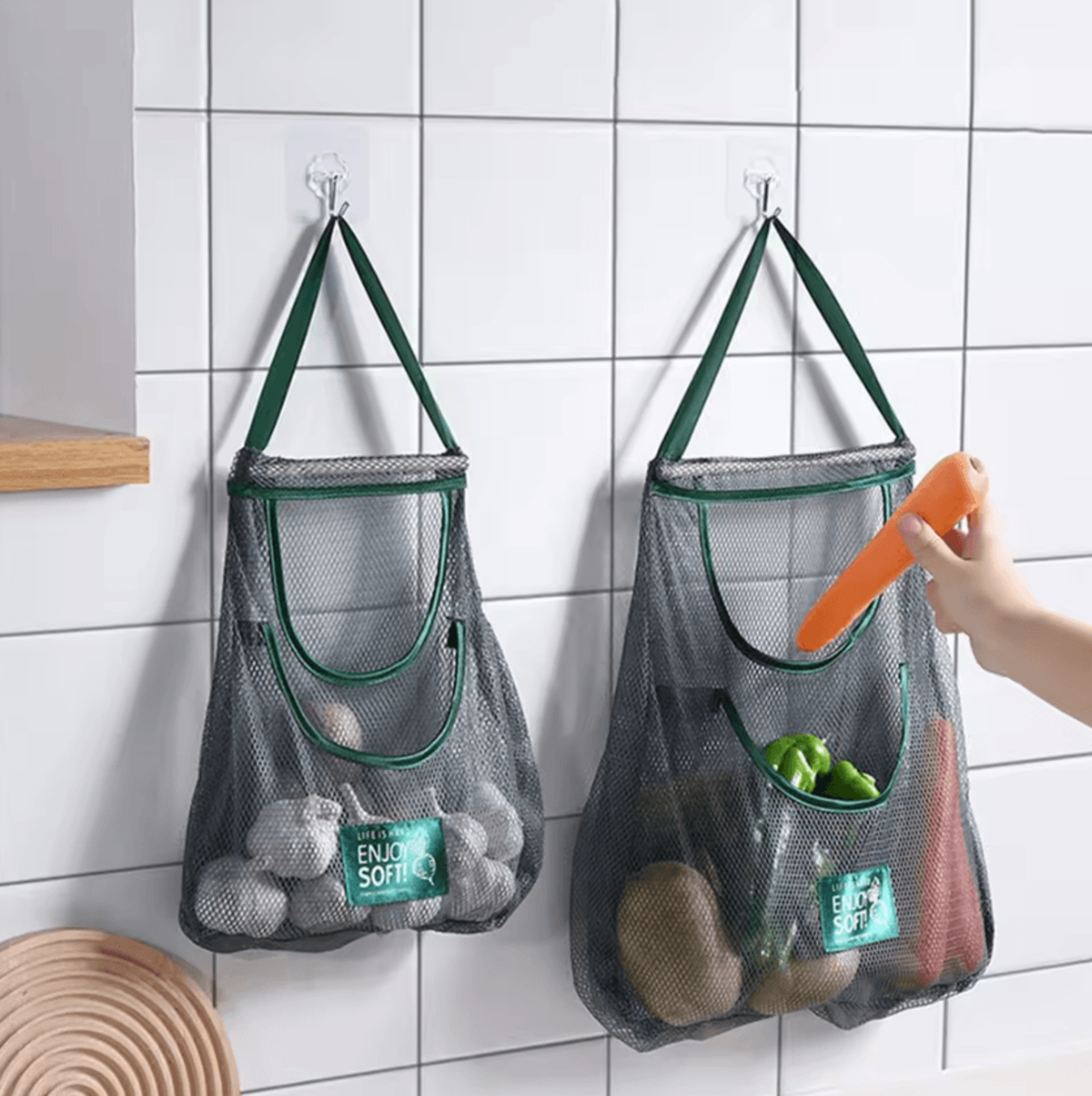 hanging produce storage bag – wall-mounted fruit & vegetable organizer