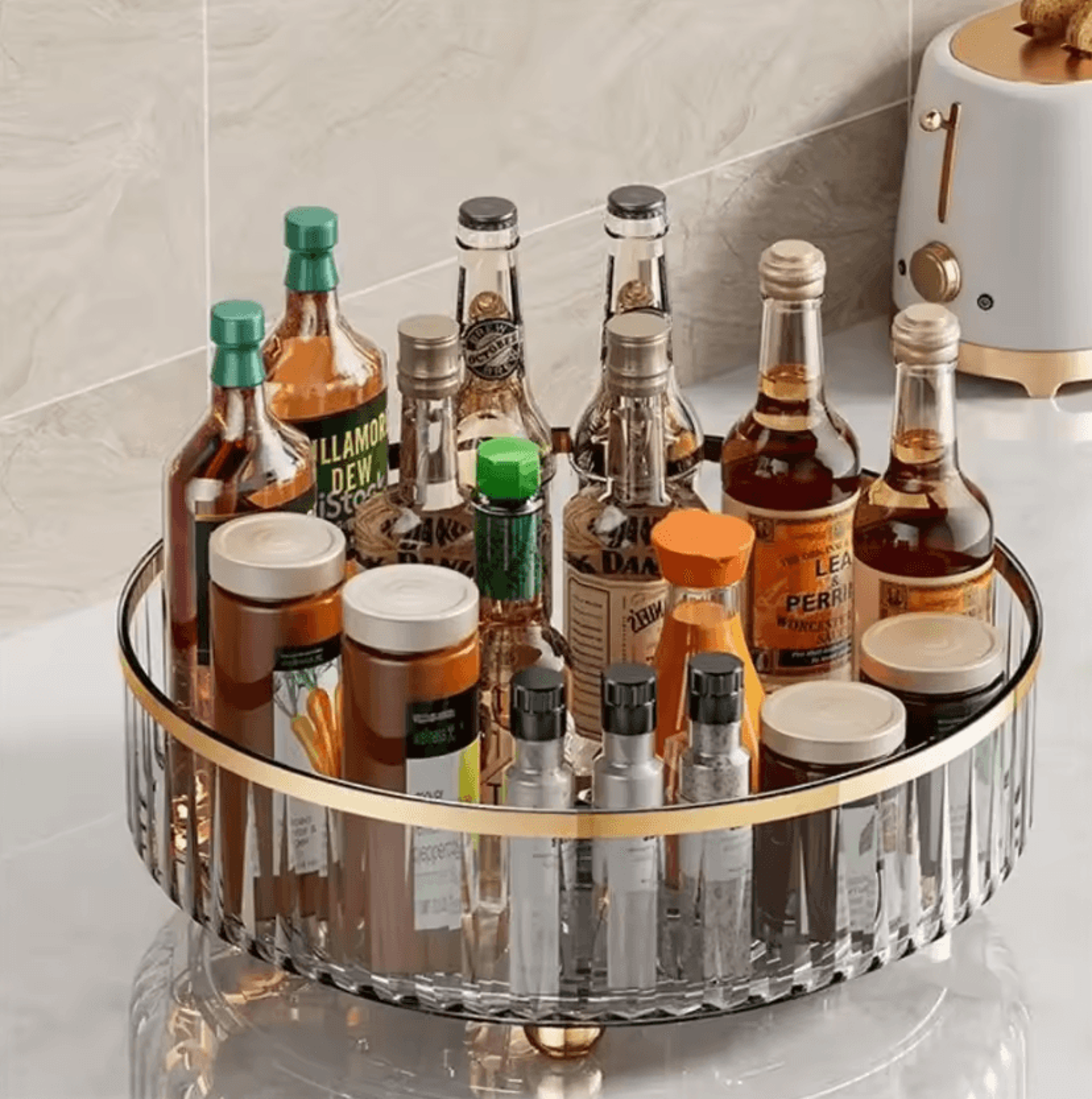 360 rotating storage bin – clear pantry & refrigerator organizer