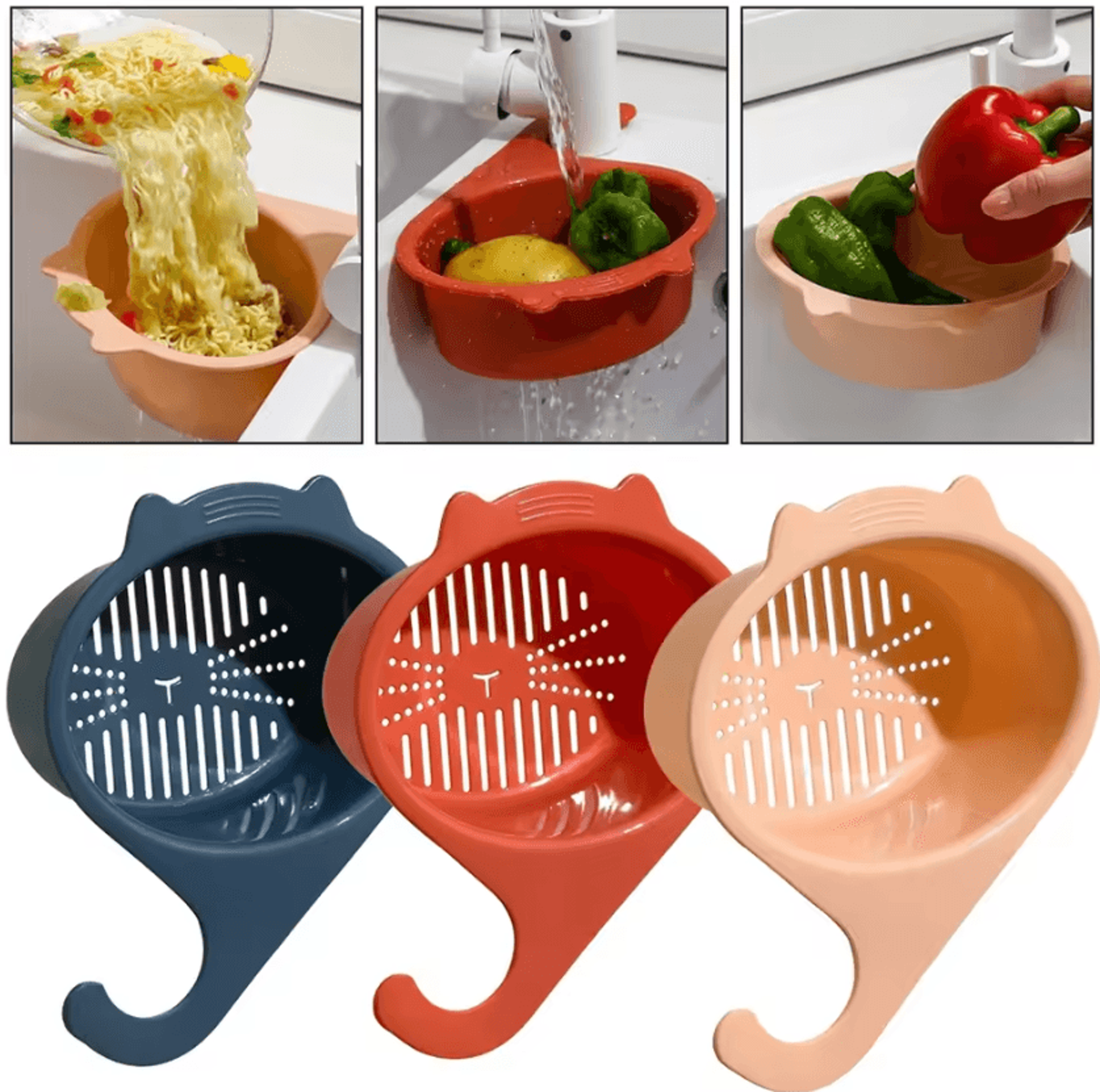 cat-shaped sink drain basket – faucet hanging fruit & vegetable strainer