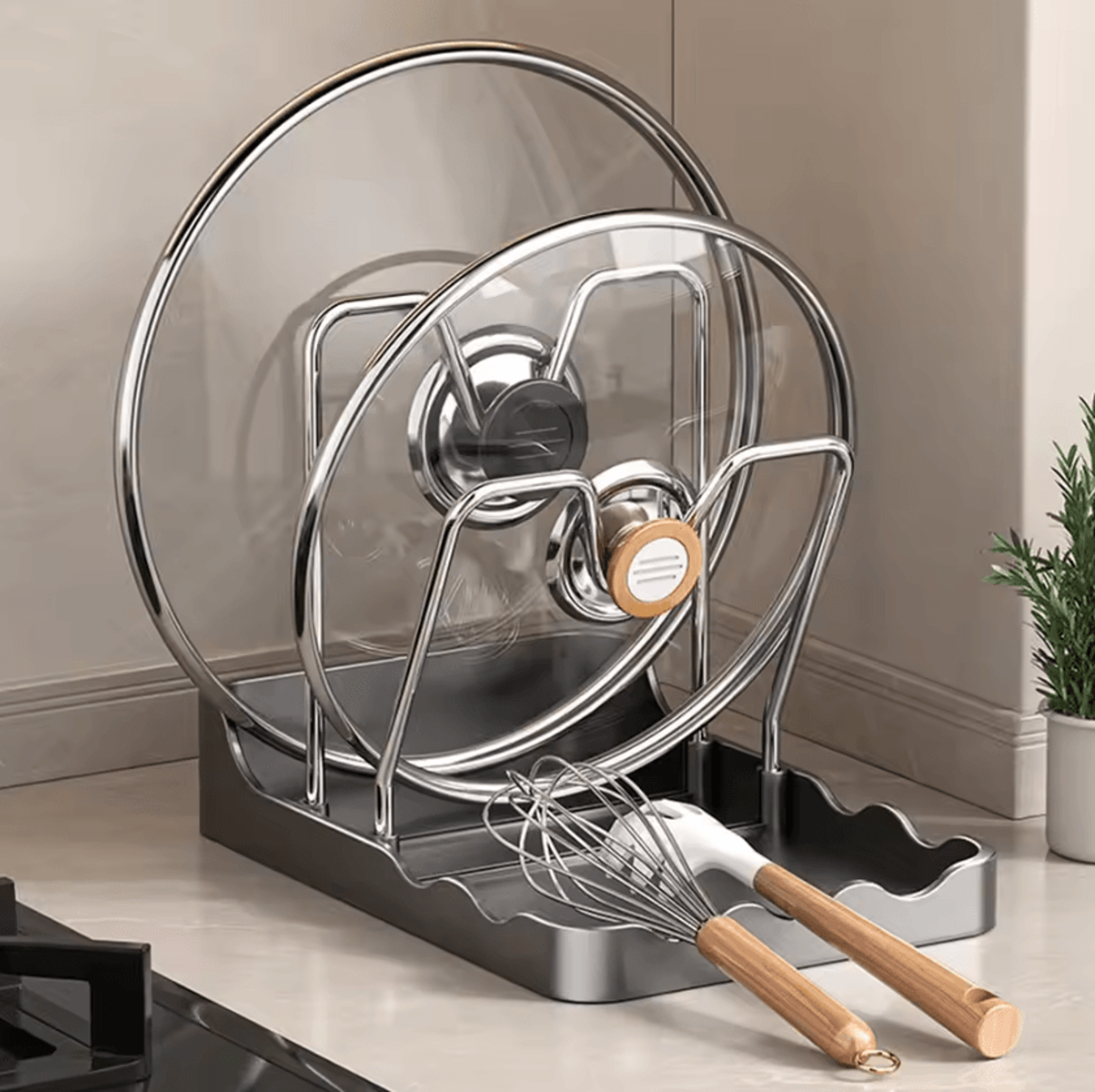 pan lid organizer double layer pot lid rack non-slip draining pot lid organizer large capacity kitchen storage rack with