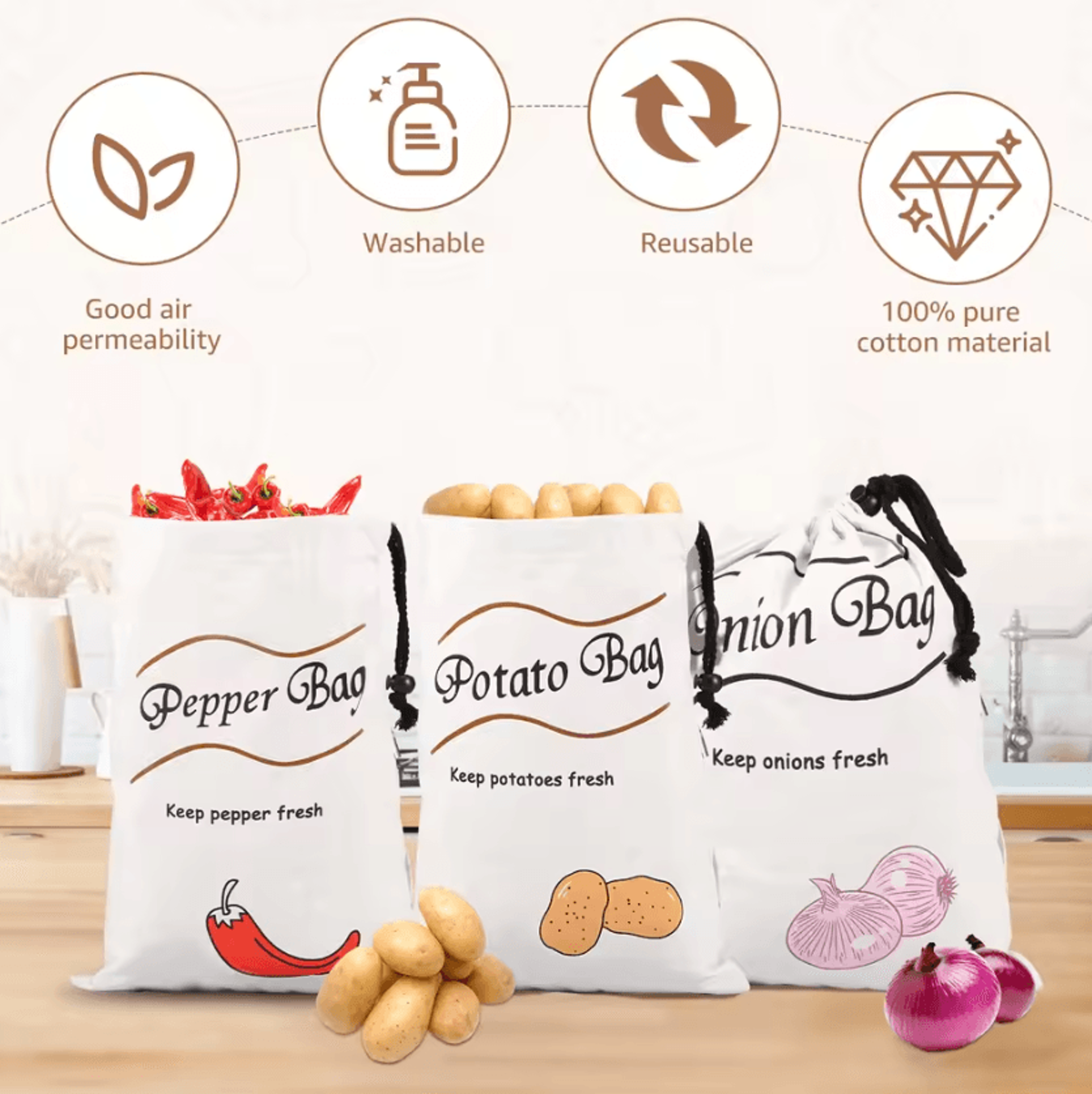 2/3pcs potato onion storage bag reusable vegetable pepper household storage sack with bidirectional drawstring max. 8 po