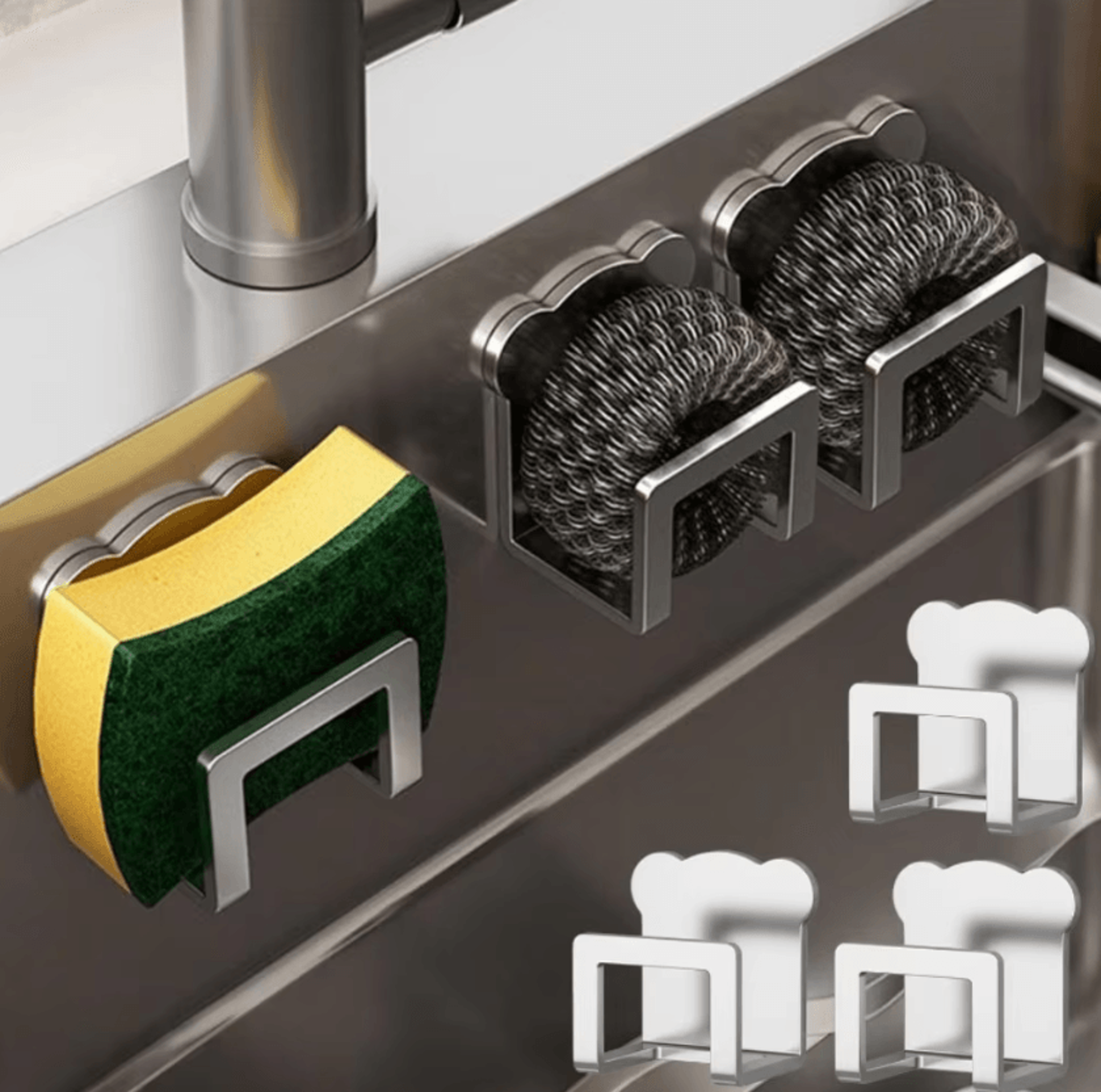stainless steel sponge holder – self-adhesive sink organizer & drying rack