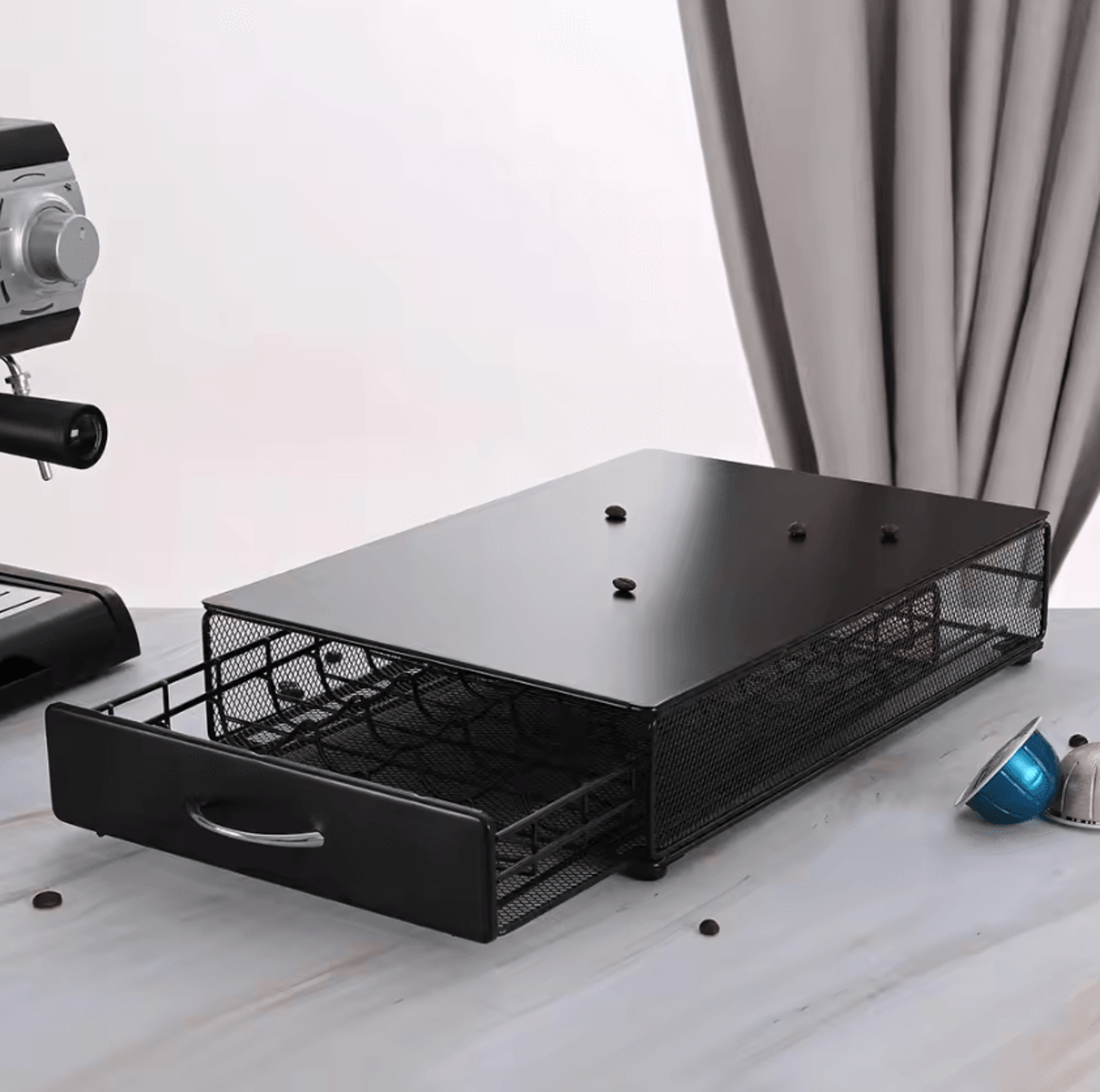vertuo coffee pod storage drawer – 40-capsule metal organizer