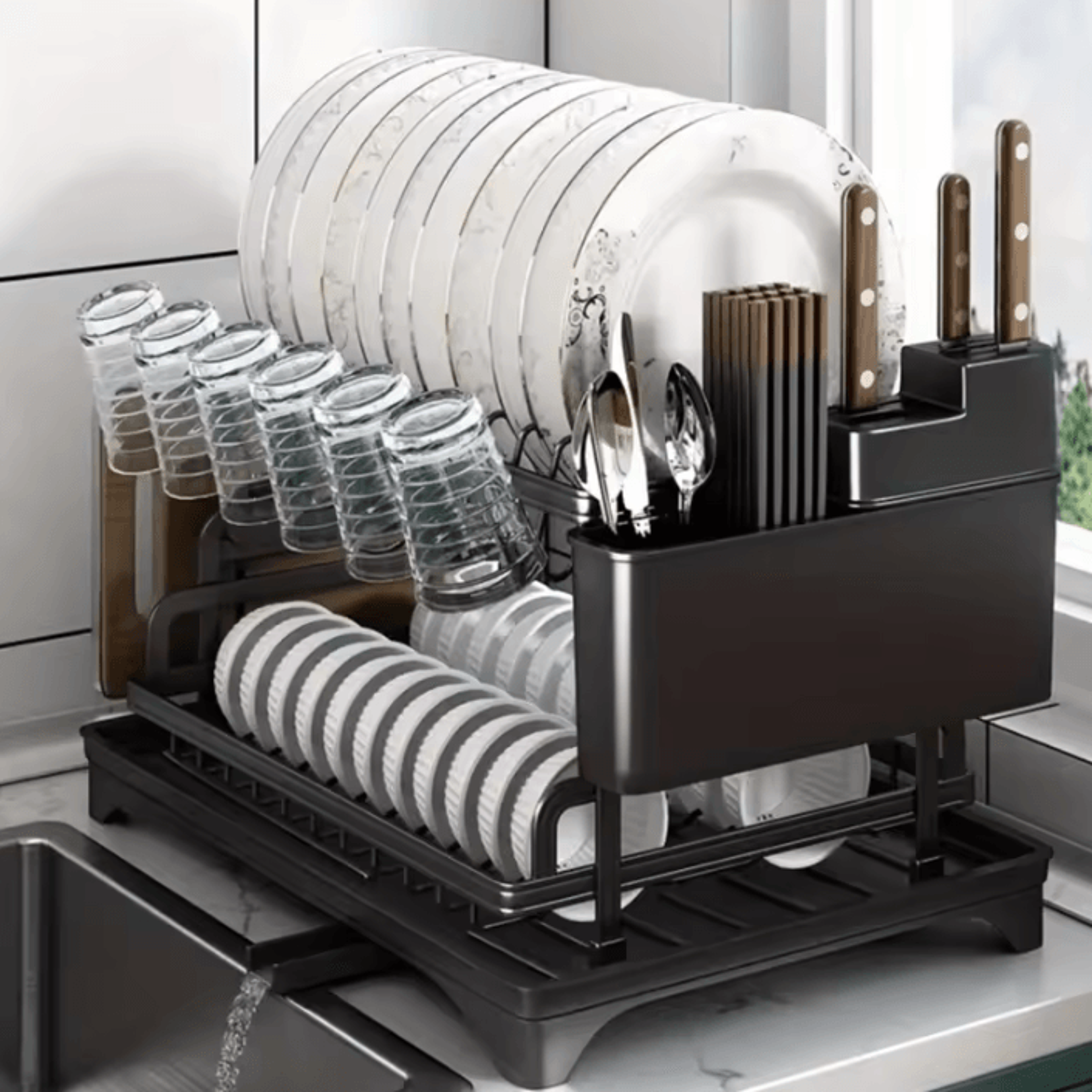 aquastack 2-tier kitchen dish drying & storage rack