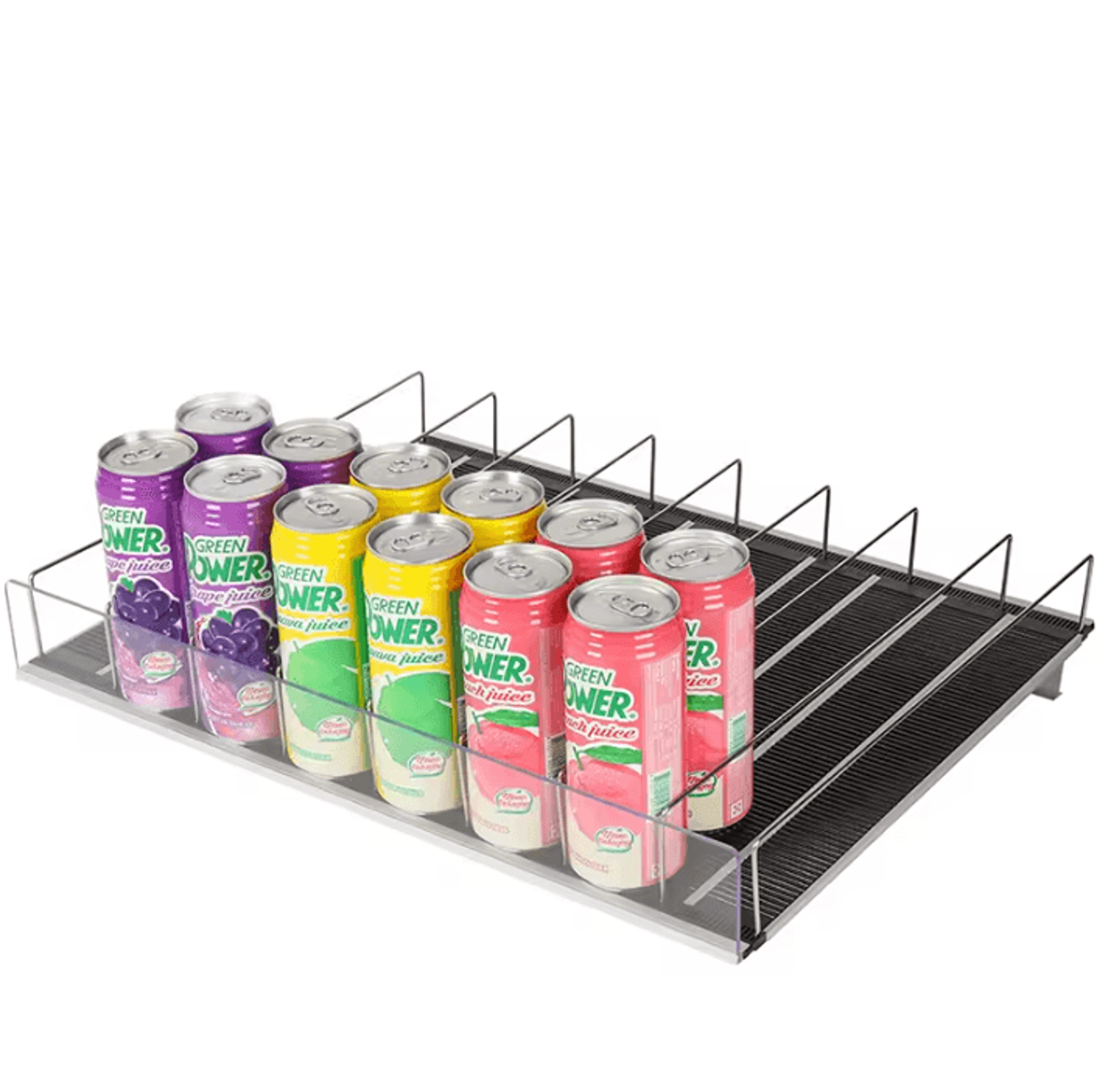 refrigerator auto-roll beverage organizer shelf – gravity feed can storage rack