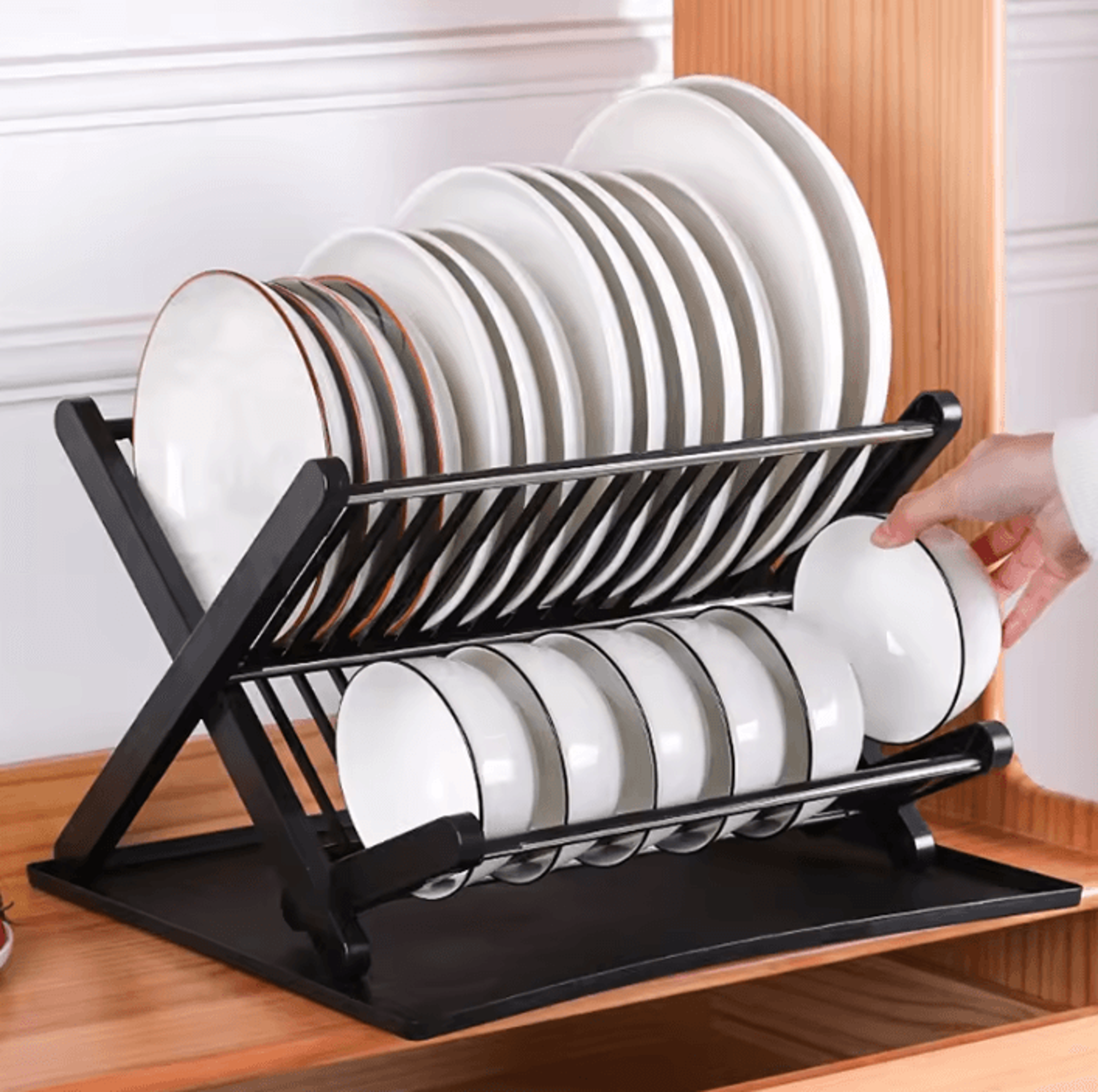 space-saving kitchen dish drying rack – plate & bowl draining organizer stand