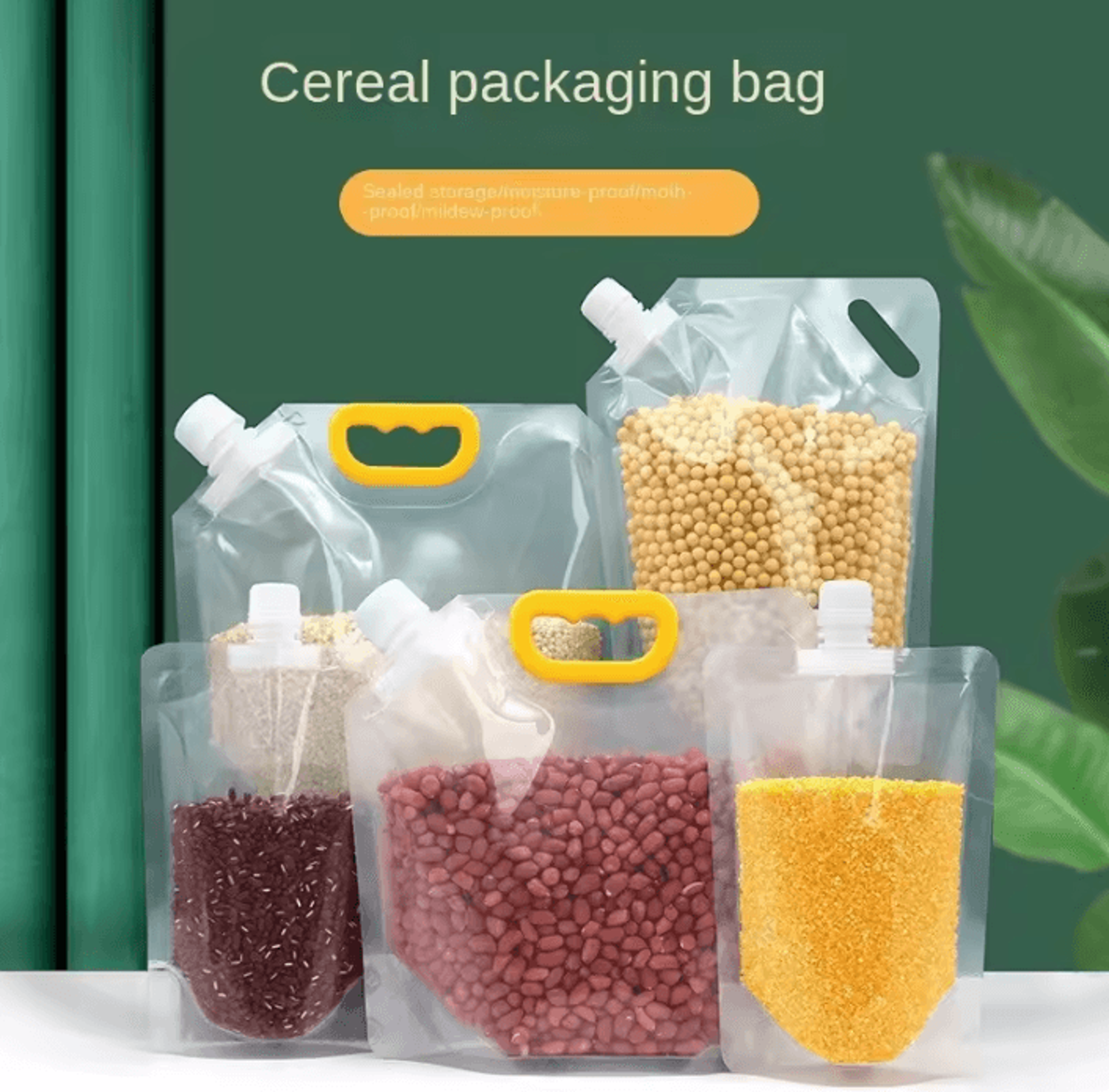 4-piece airtight food storage pouch set – reusable grain & sugar storage bags