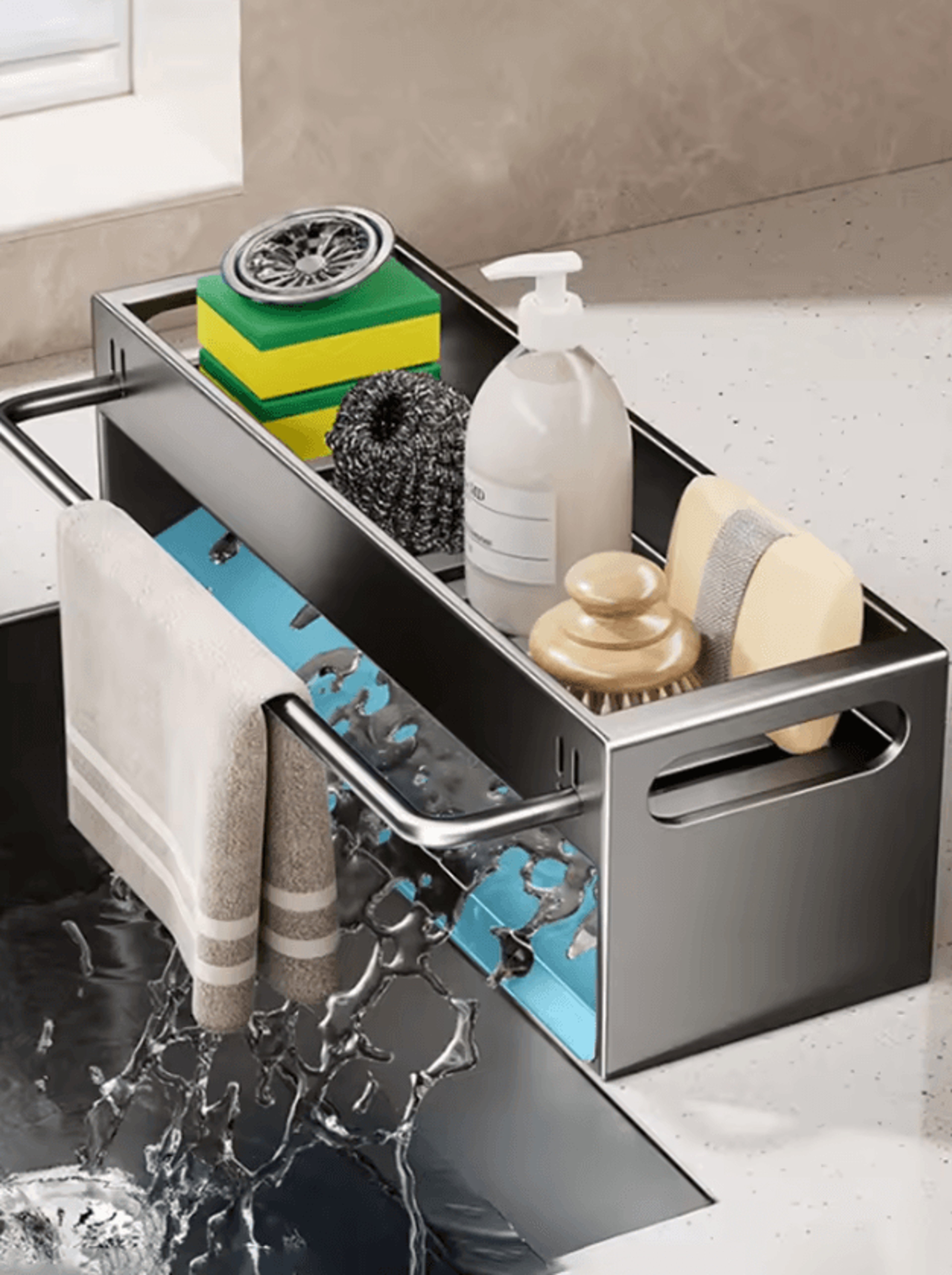 extra large carbon steel sink caddy – kitchen sponge holder & soap organizer rack