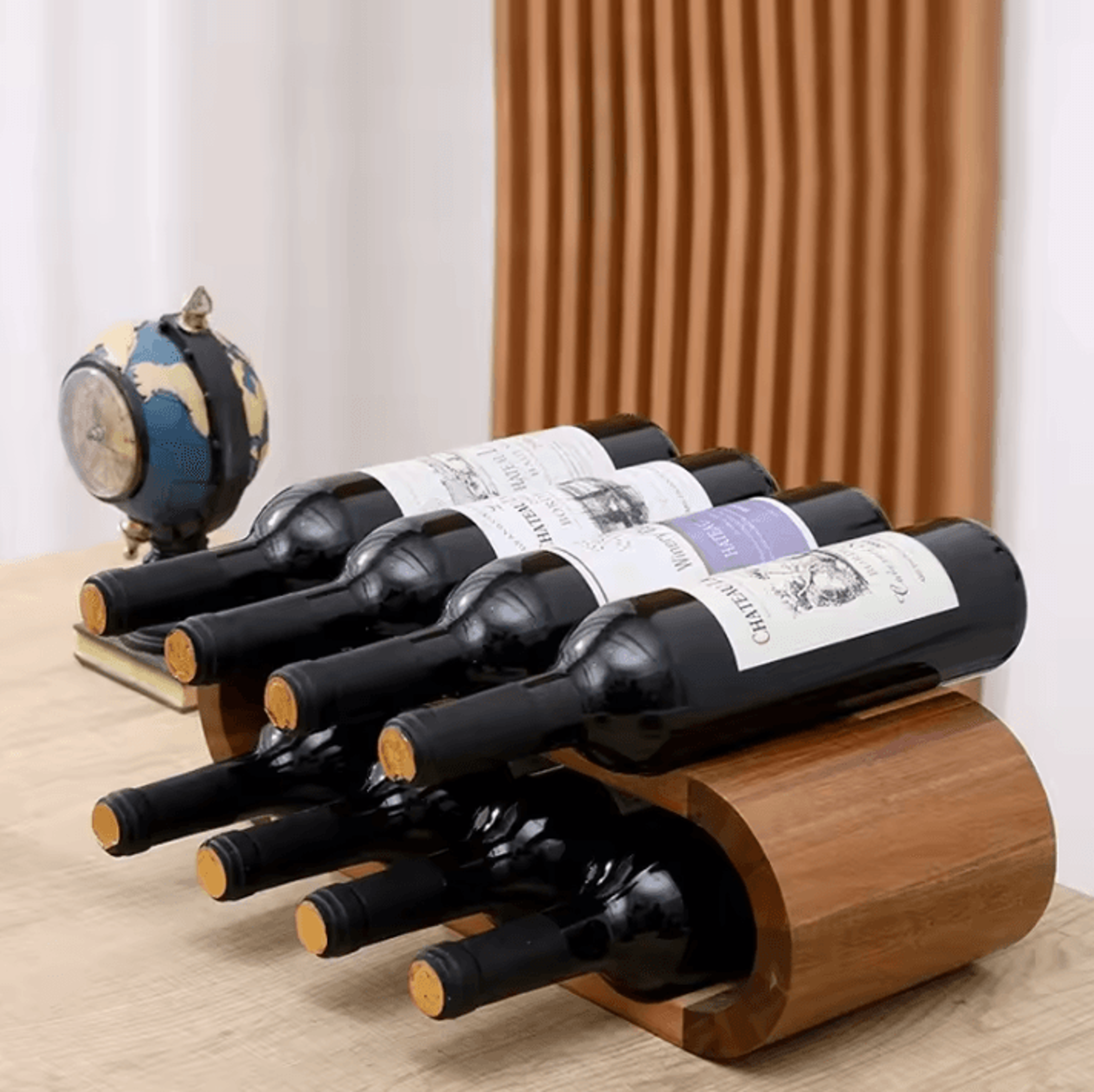 wooden double-layer wine display rack – modern solid wood countertop bottle holder