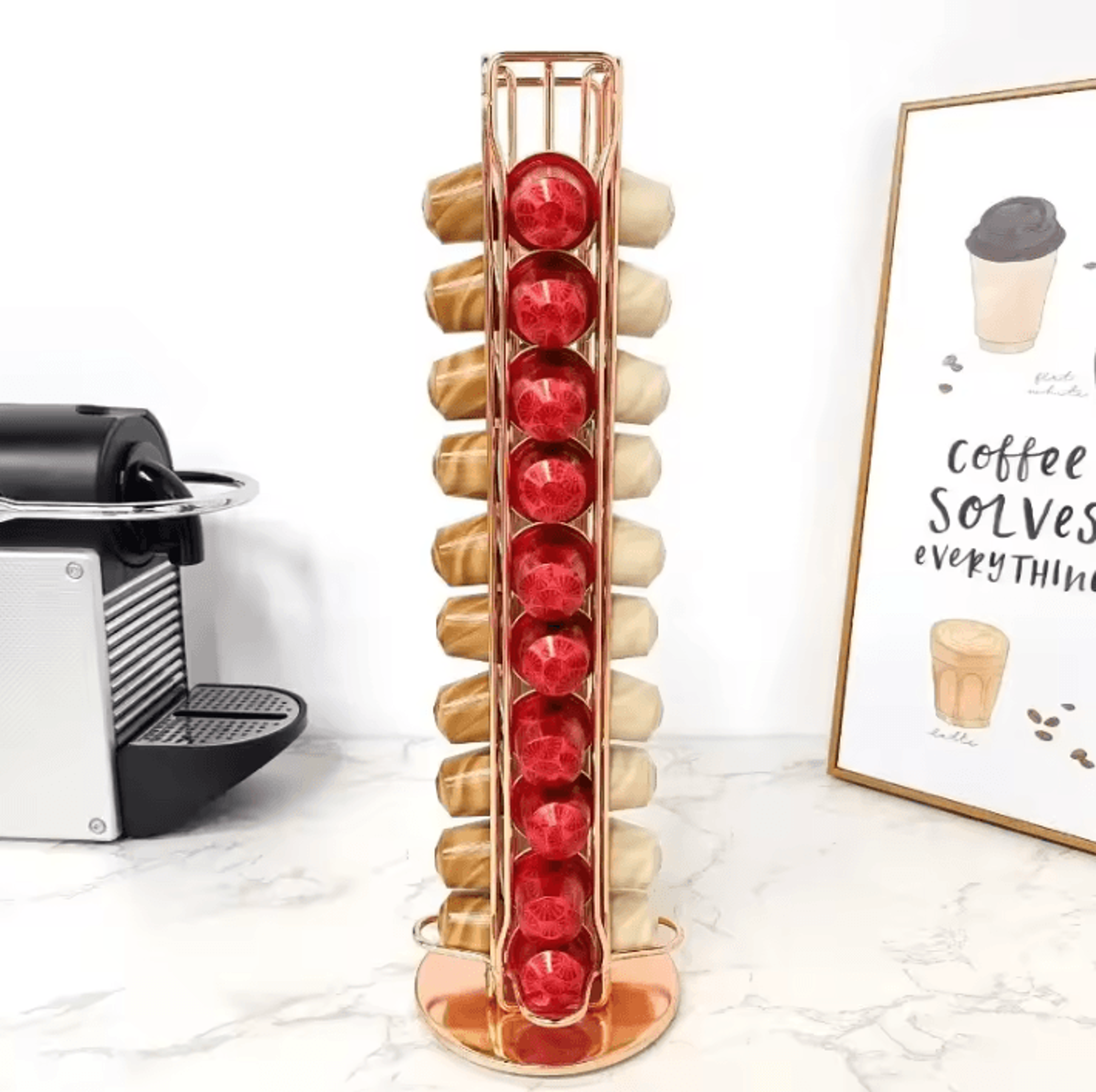 40-pod rotating coffee capsule holder – gold nespresso pod storage carousel